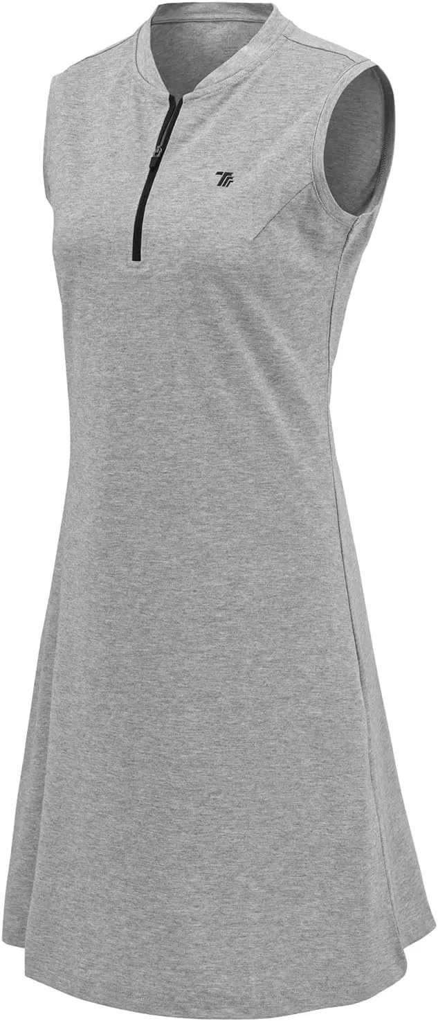BGOWATU Women's Tennis Dress Sleeveless Golf Polo Dress Lightweight Sports Activewear Dress Zip Up