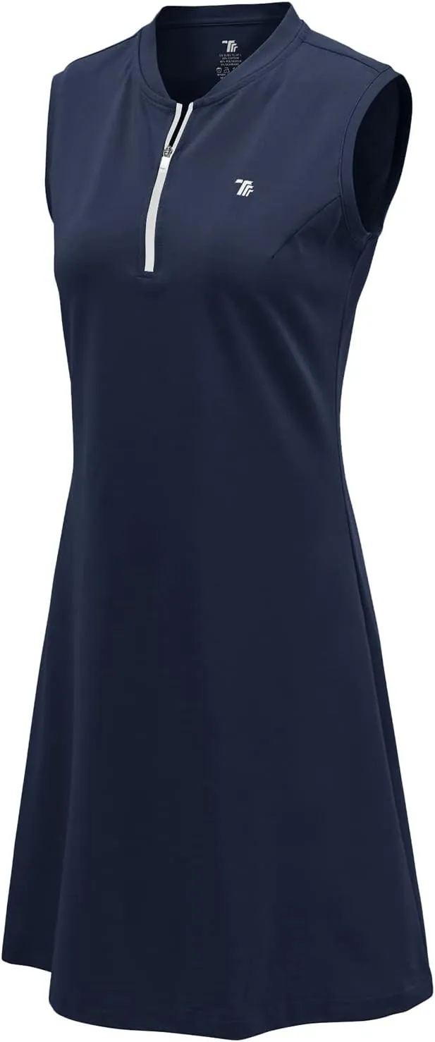 BGOWATU Women's Tennis Dress Sleeveless Golf Polo Dress Lightweight Sports Activewear Dress Zip Up