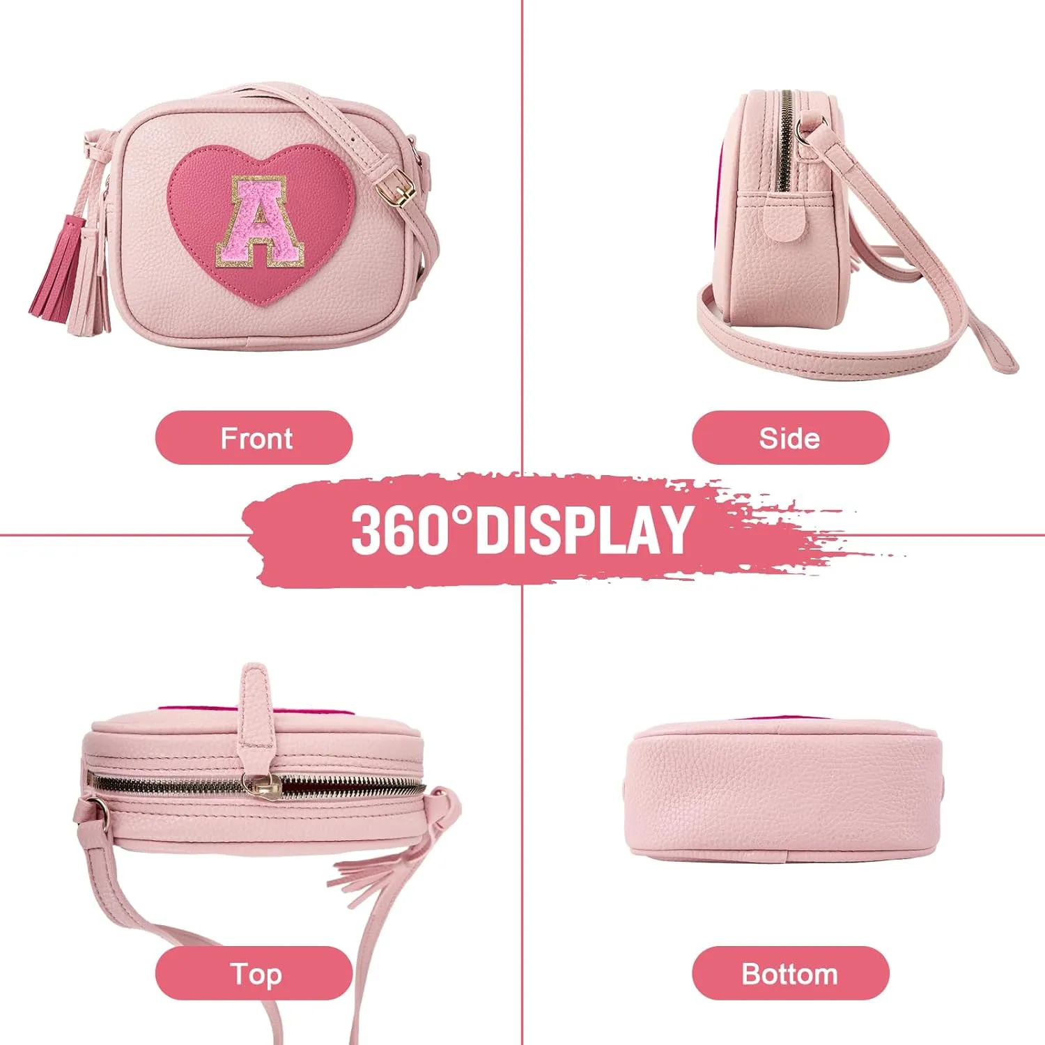 Birthday Gifts for 2 3 4 5 6 7 8 9 10 Year Old Girls, Little Girl Purse Toddler Kids Heart Purse Small Crossbody Bag with Tassel, Cute Personalized Initial Purse Gifts for Teens Daughter Sister(A)