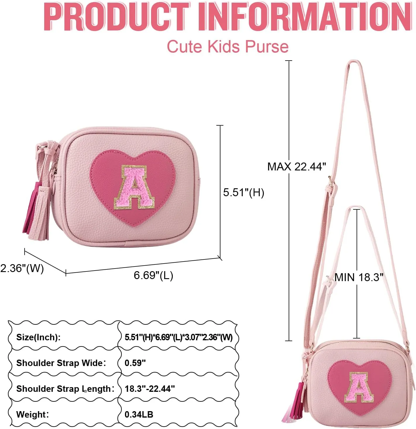 Birthday Gifts for 2 3 4 5 6 7 8 9 10 Year Old Girls, Little Girl Purse Toddler Kids Heart Purse Small Crossbody Bag with Tassel, Cute Personalized Initial Purse Gifts for Teens Daughter Sister(A)
