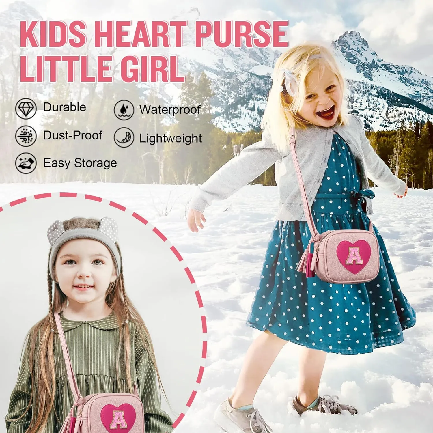 Birthday Gifts for 2 3 4 5 6 7 8 9 10 Year Old Girls, Little Girl Purse Toddler Kids Heart Purse Small Crossbody Bag with Tassel, Cute Personalized Initial Purse Gifts for Teens Daughter Sister(A)