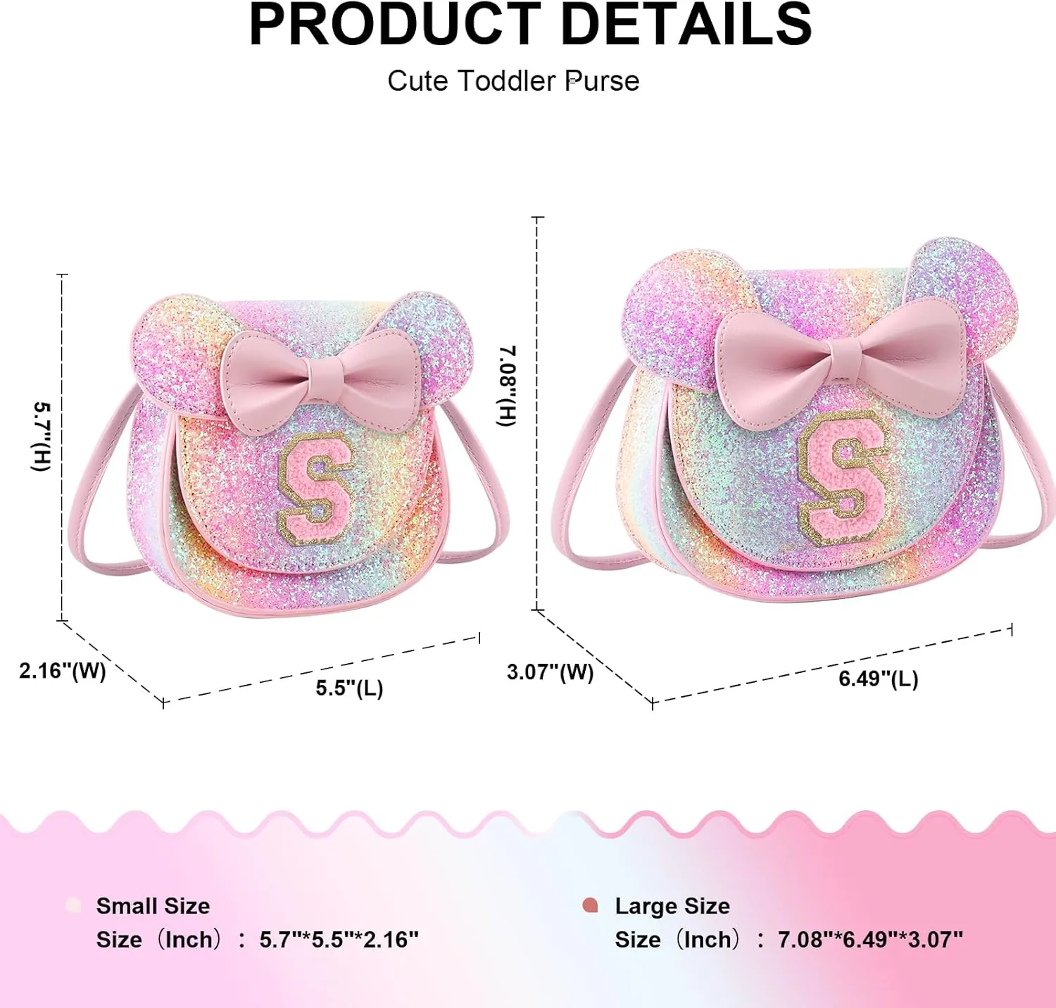 Birthday Gifts for 2 3 4 5 6 7 8 9 10 Year Old Girls, Toddler Kids Purse Little Girl Mouse Ear Bow Personalized Initial Purse