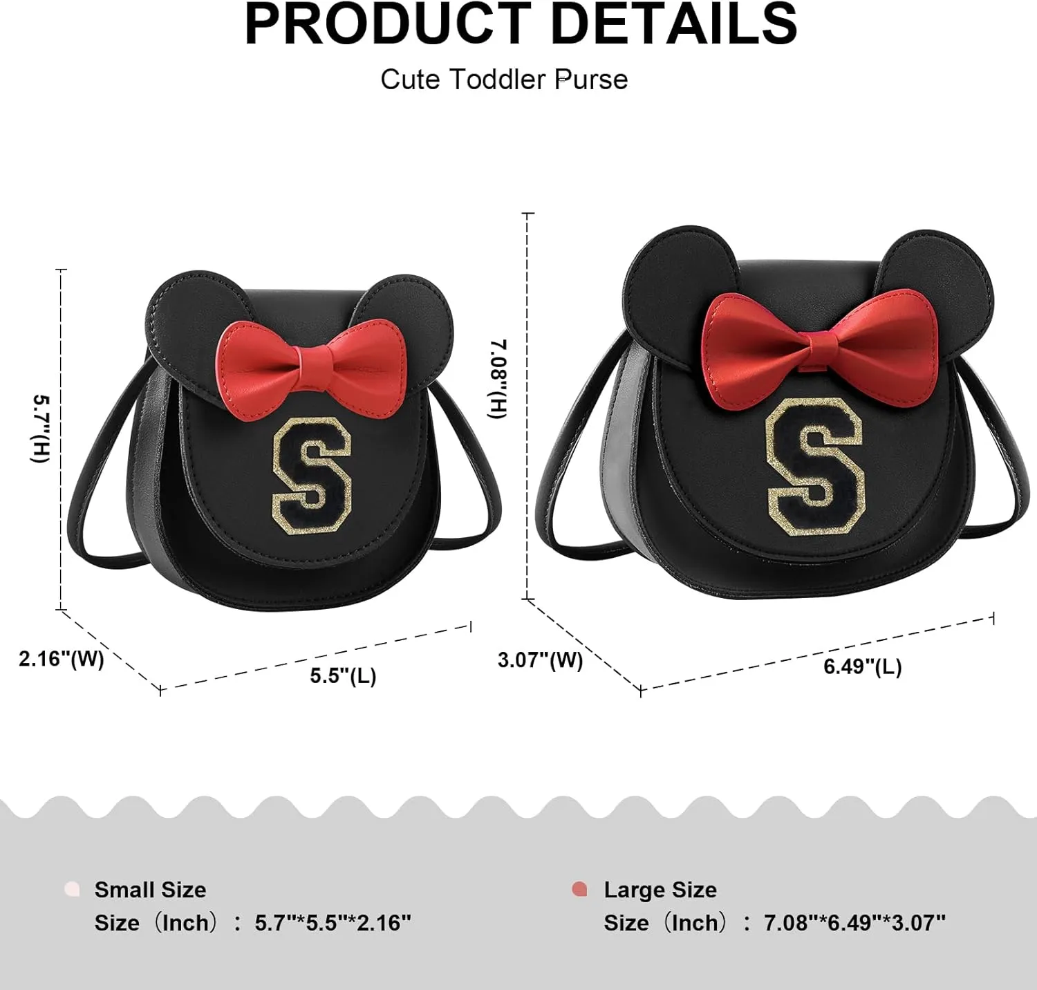 Birthday Gifts for 2 3 4 5 6 7 8 9 10 Year Old Girls, Toddler Kids Purse Little Girl Mouse Ear Bow Personalized Initial Purse