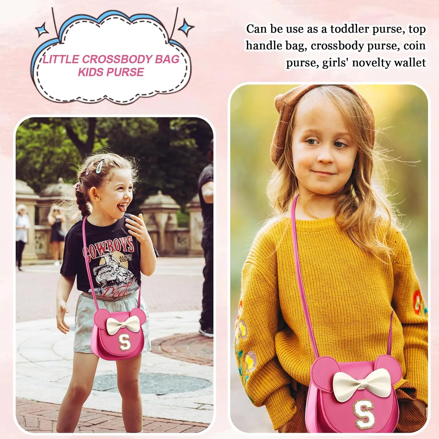 Birthday Gifts for 2 3 4 5 6 7 8 9 10 Year Old Girls, Toddler Kids Purse Little Girl Mouse Ear Bow Personalized Initial Purse