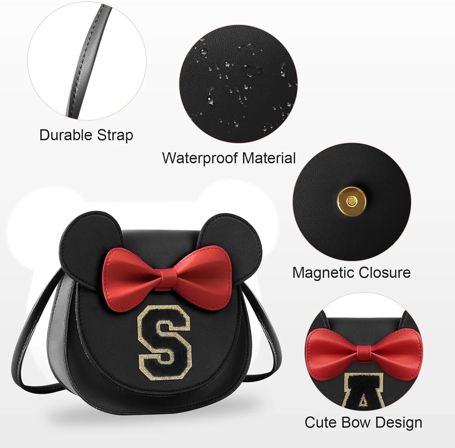 Birthday Gifts for 2 3 4 5 6 7 8 9 10 Year Old Girls, Toddler Kids Purse Little Girl Mouse Ear Bow Personalized Initial Purse