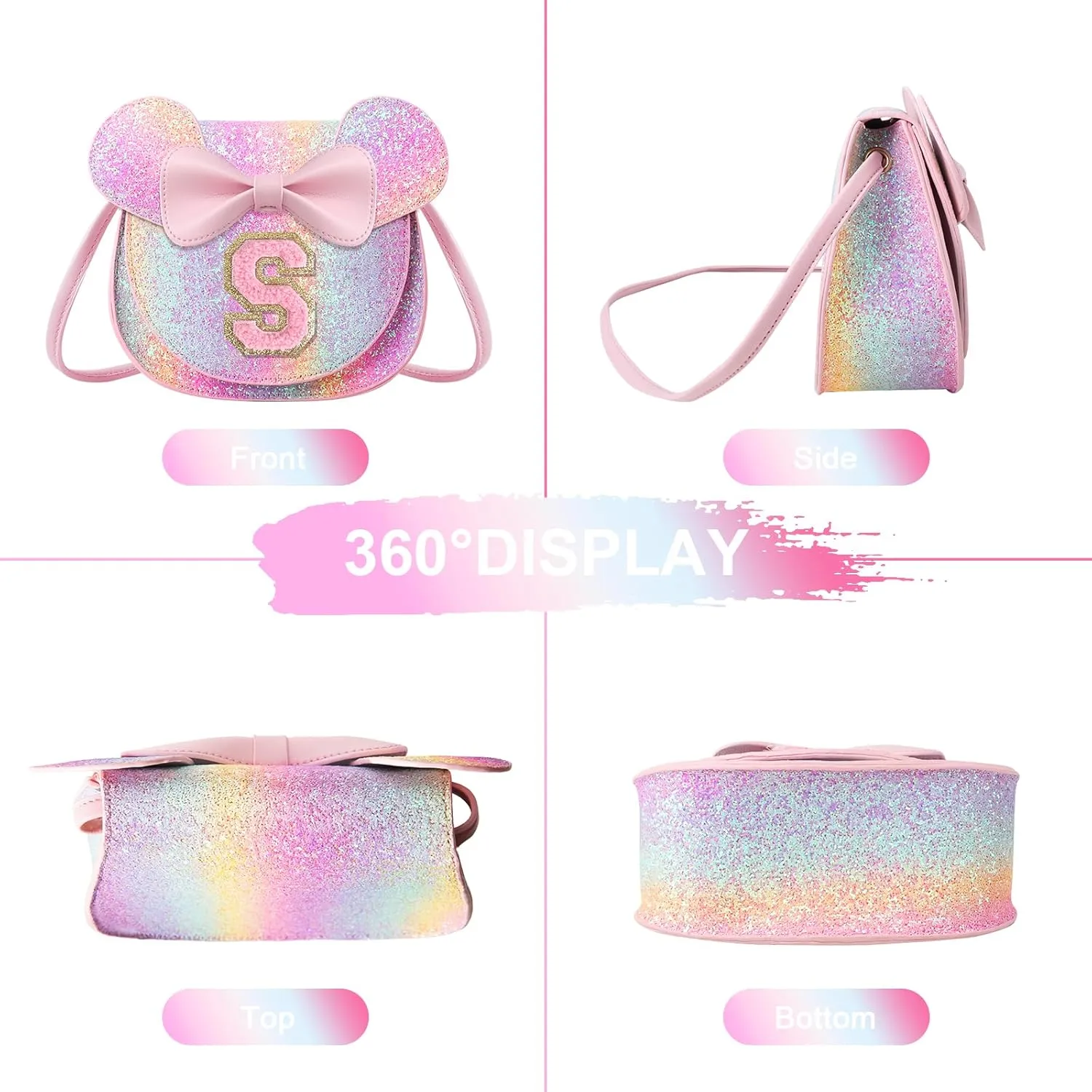 Birthday Gifts for 2 3 4 5 6 7 8 9 10 Year Old Girls, Toddler Kids Purse Little Girl Mouse Ear Bow Personalized Initial Purse