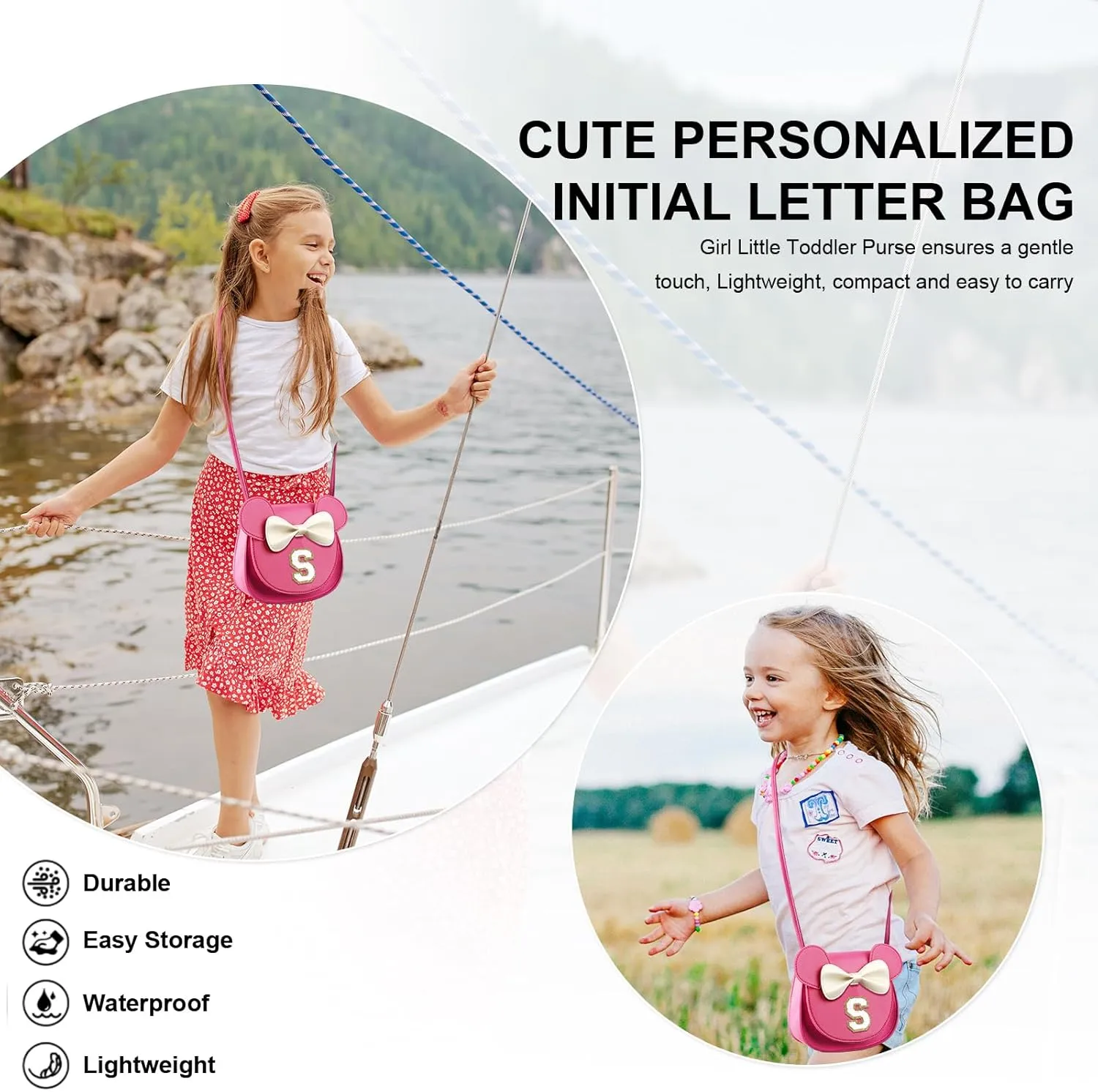Birthday Gifts for 2 3 4 5 6 7 8 9 10 Year Old Girls, Toddler Kids Purse Little Girl Mouse Ear Bow Personalized Initial Purse