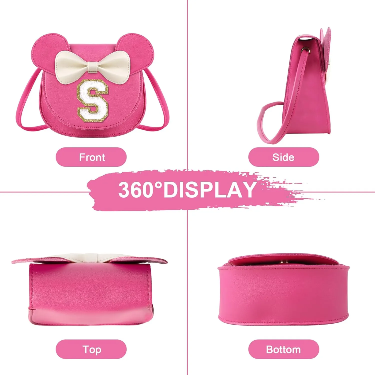 Birthday Gifts for 2 3 4 5 6 7 8 9 10 Year Old Girls, Toddler Kids Purse Little Girl Mouse Ear Bow Personalized Initial Purse