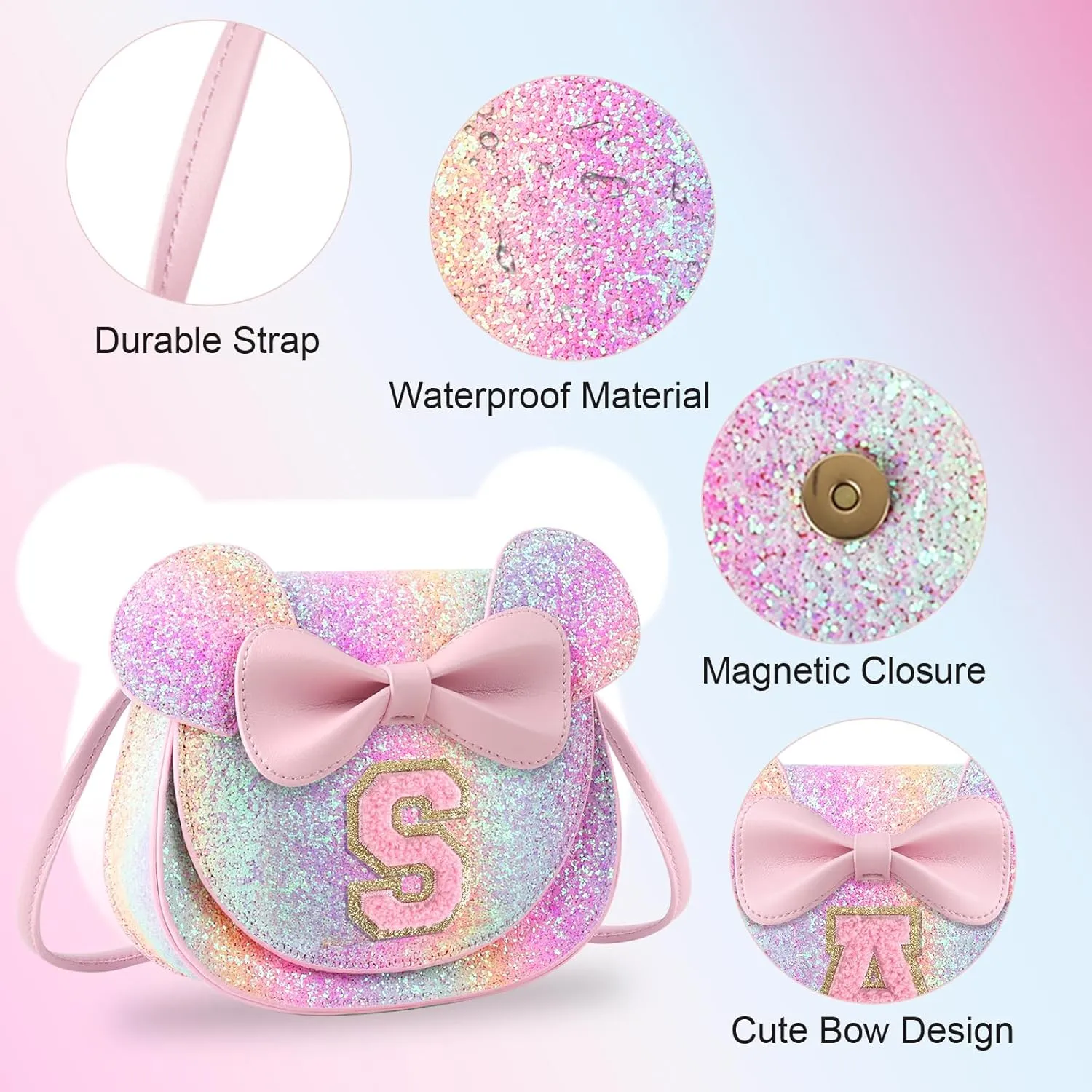 Birthday Gifts for 2 3 4 5 6 7 8 9 10 Year Old Girls, Toddler Kids Purse Little Girl Mouse Ear Bow Personalized Initial Purse