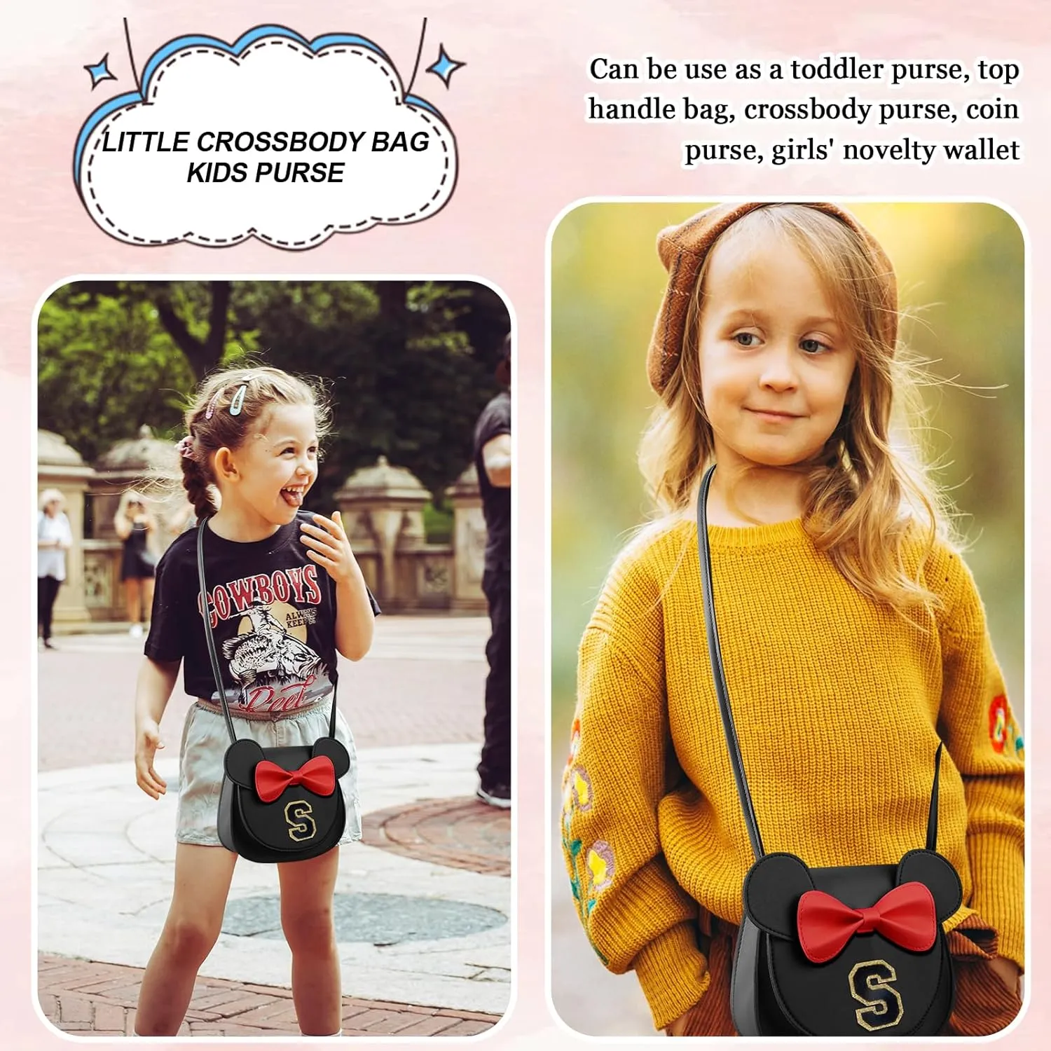 Birthday Gifts for 2 3 4 5 6 7 8 9 10 Year Old Girls, Toddler Kids Purse Little Girl Mouse Ear Bow Personalized Initial Purse