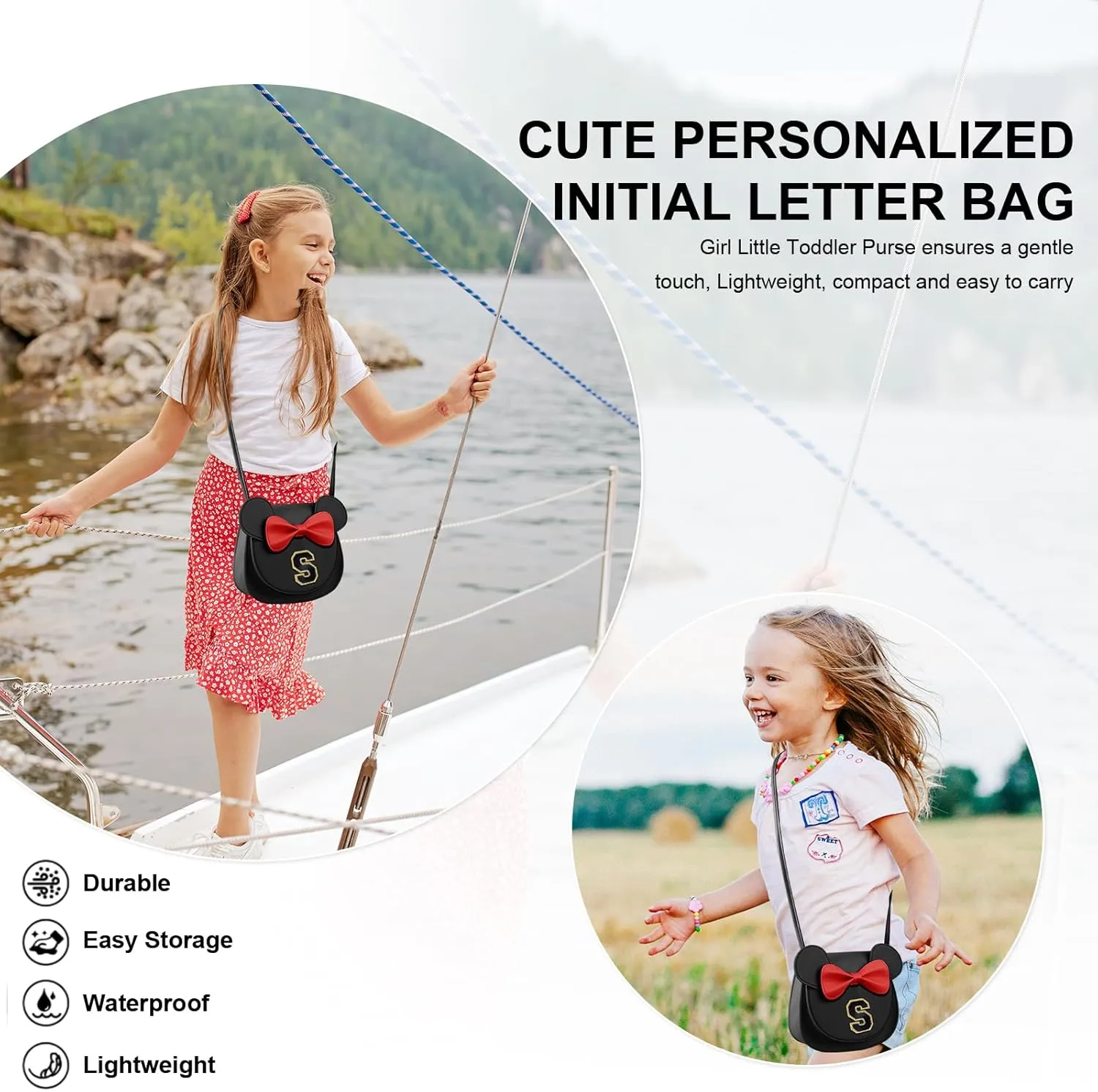 Birthday Gifts for 2 3 4 5 6 7 8 9 10 Year Old Girls, Toddler Kids Purse Little Girl Mouse Ear Bow Personalized Initial Purse
