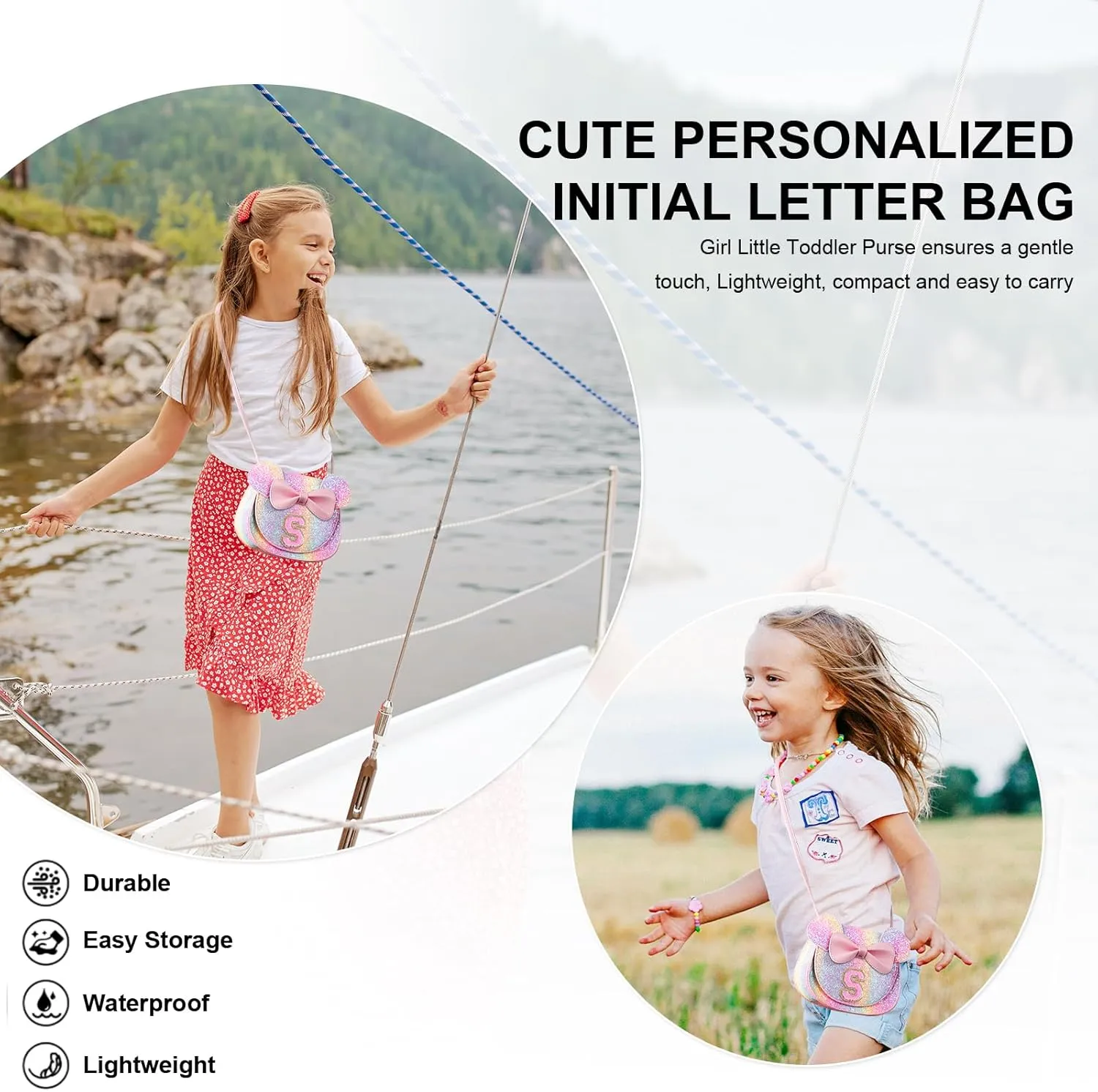 Birthday Gifts for 2 3 4 5 6 7 8 9 10 Year Old Girls, Toddler Kids Purse Little Girl Mouse Ear Bow Personalized Initial Purse