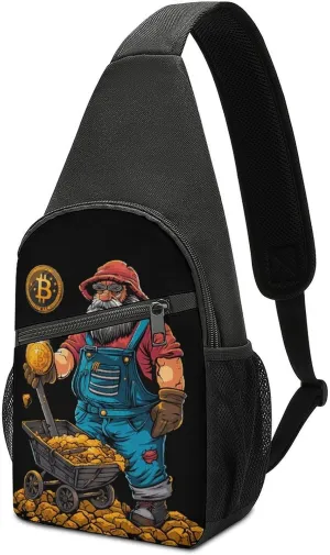 Bitcoin Miner Print Sling Bag Casual Chest Bag Daypack Unisex Crossbody Backpack for Travel Sports Outdoors