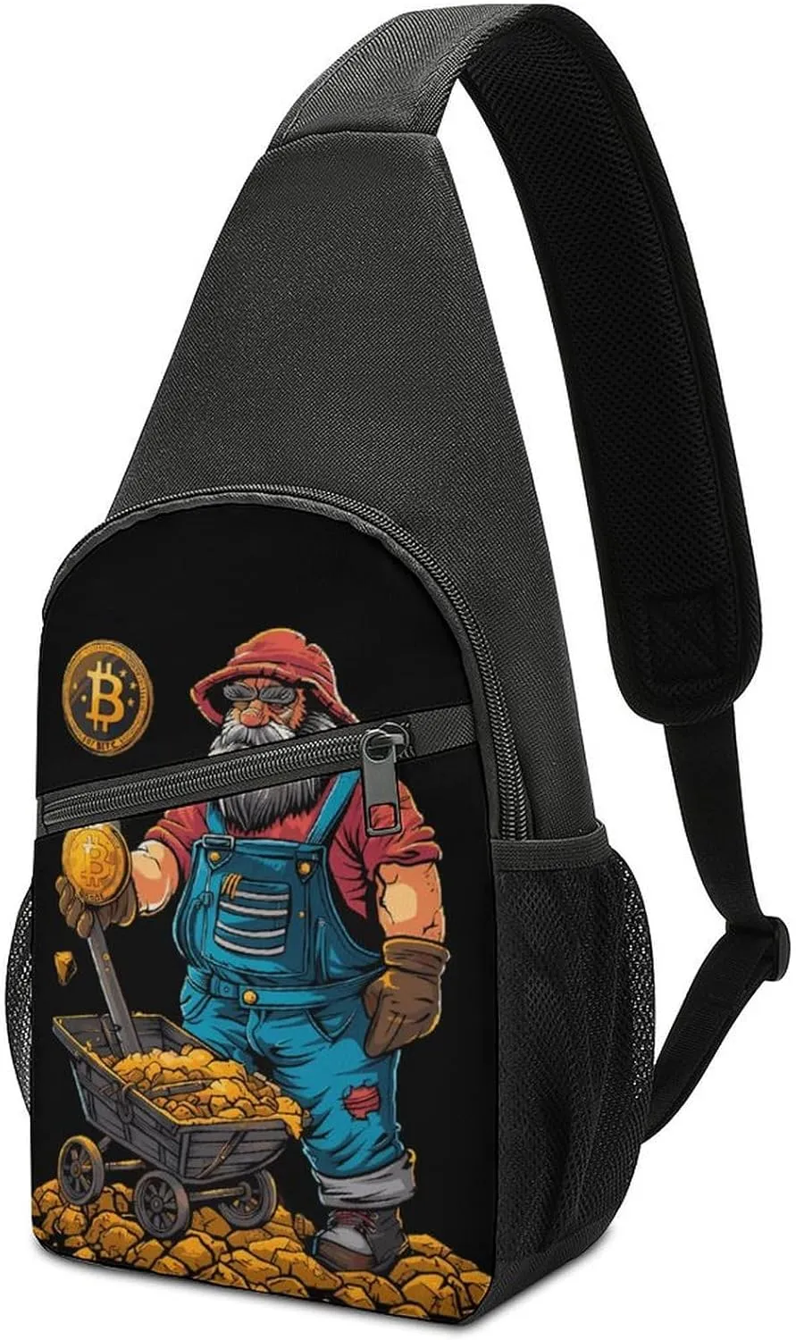 Bitcoin Miner Print Sling Bag Casual Chest Bag Daypack Unisex Crossbody Backpack for Travel Sports Outdoors