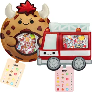 BIZYBOO - The Original Seek & Find Plush - Hidden Object Search Problem Solving Educational Matching Game for Kids 2 and Up - 2 Pack (Crumbs & Blaze)