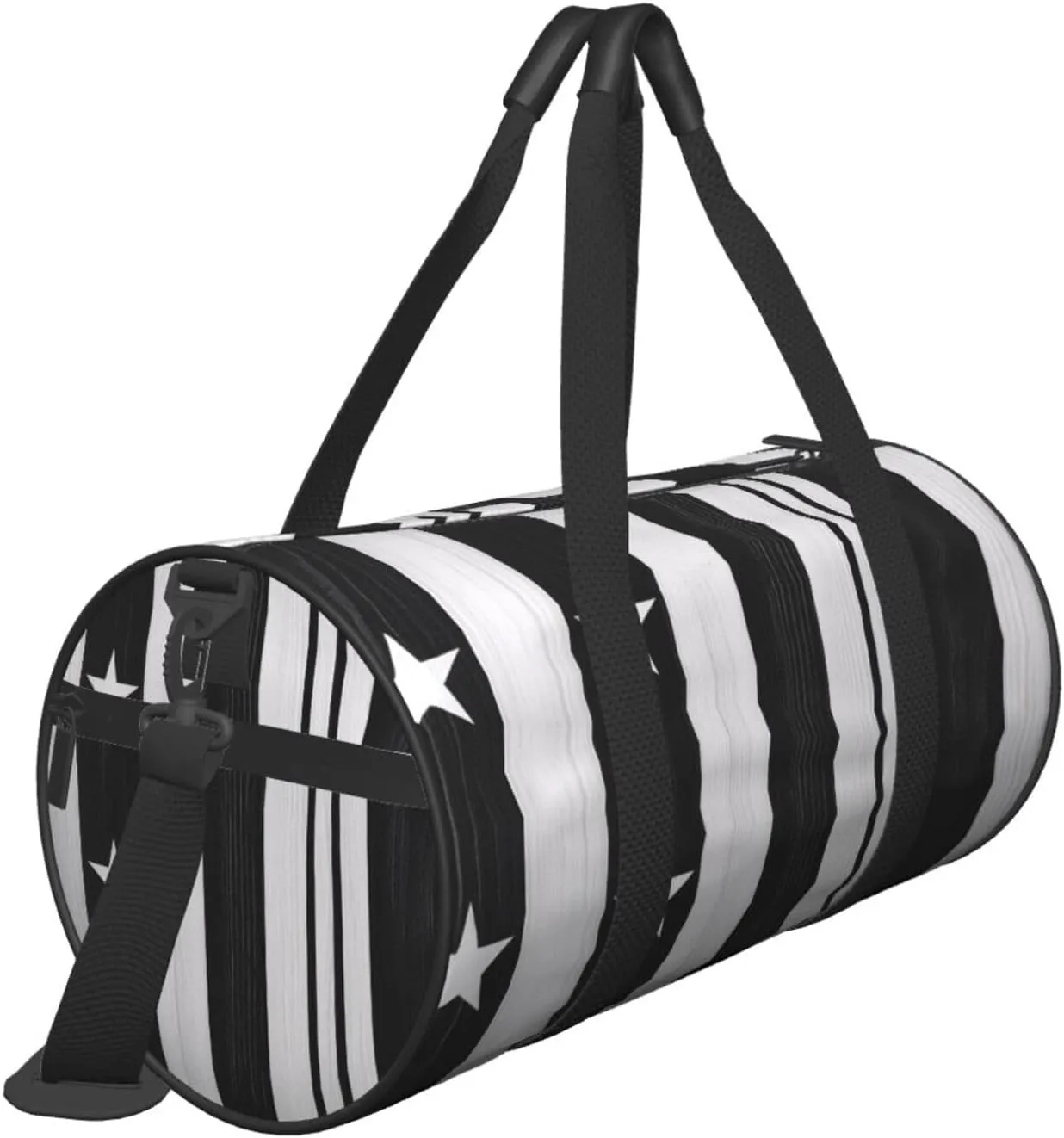Black and White American Flag Printed Travel Bag,Round Personal Item Storage bag,Foldie Duffel Bag for Traveling Vacation,Fitness,Sports