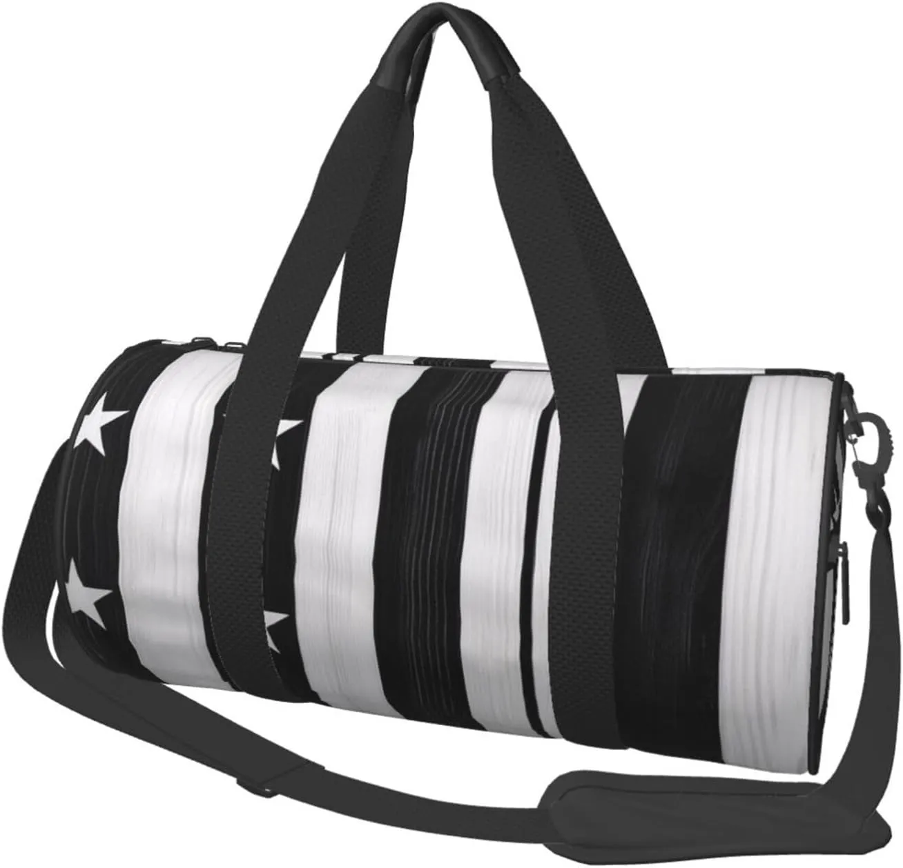 Black and White American Flag Printed Travel Bag,Round Personal Item Storage bag,Foldie Duffel Bag for Traveling Vacation,Fitness,Sports