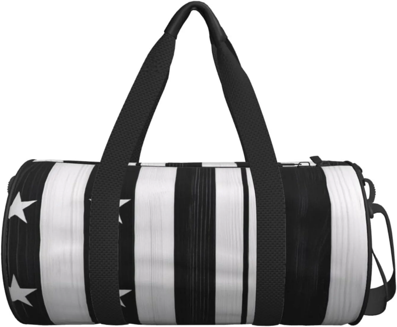 Black and White American Flag Printed Travel Bag,Round Personal Item Storage bag,Foldie Duffel Bag for Traveling Vacation,Fitness,Sports
