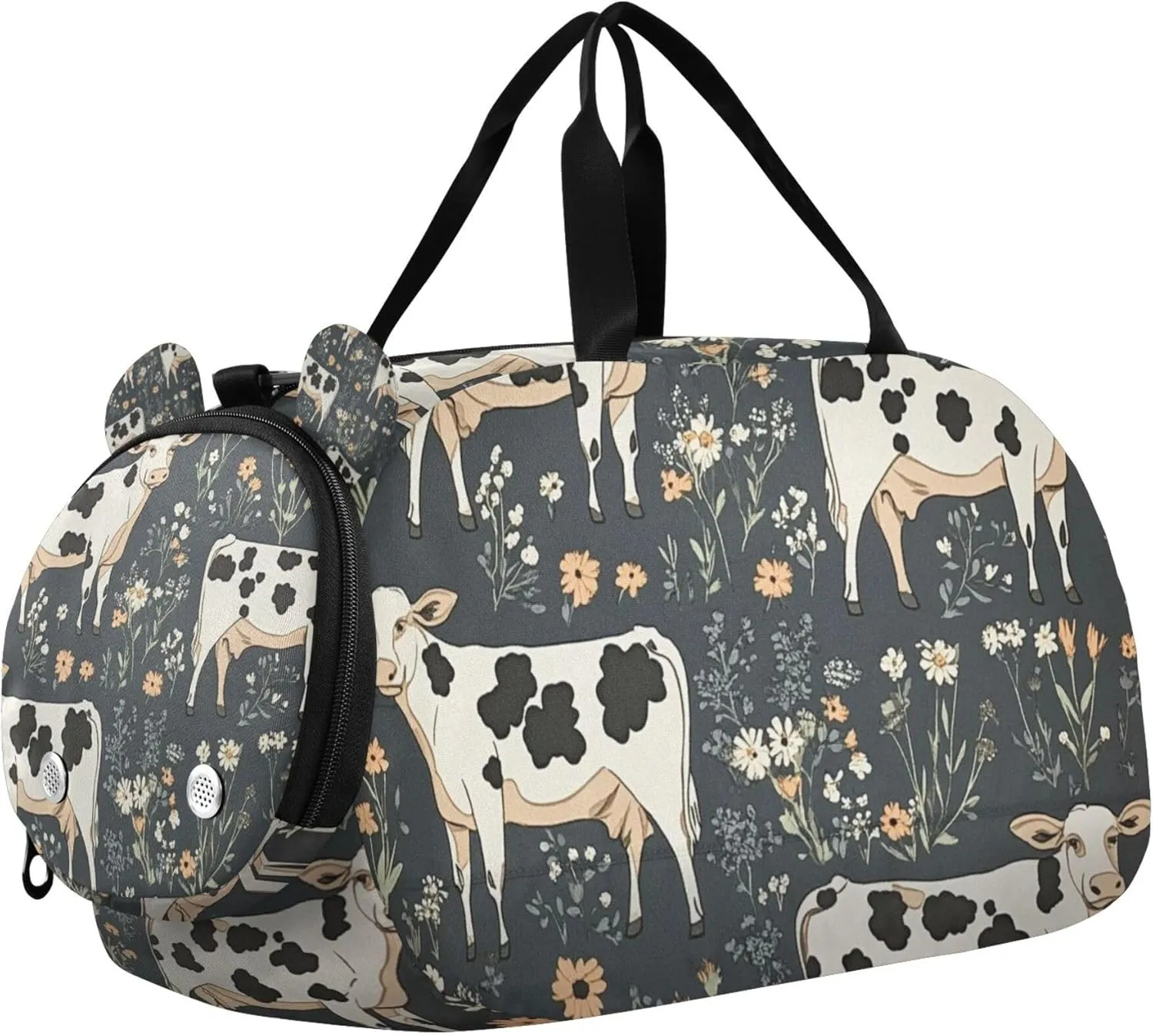 Black and White Cows Duffle Bag for Toddler Girls Boys, Sports Gym Bag with Shoe Compartments, Kids Travel Overnight Weekender Shoulder Bag