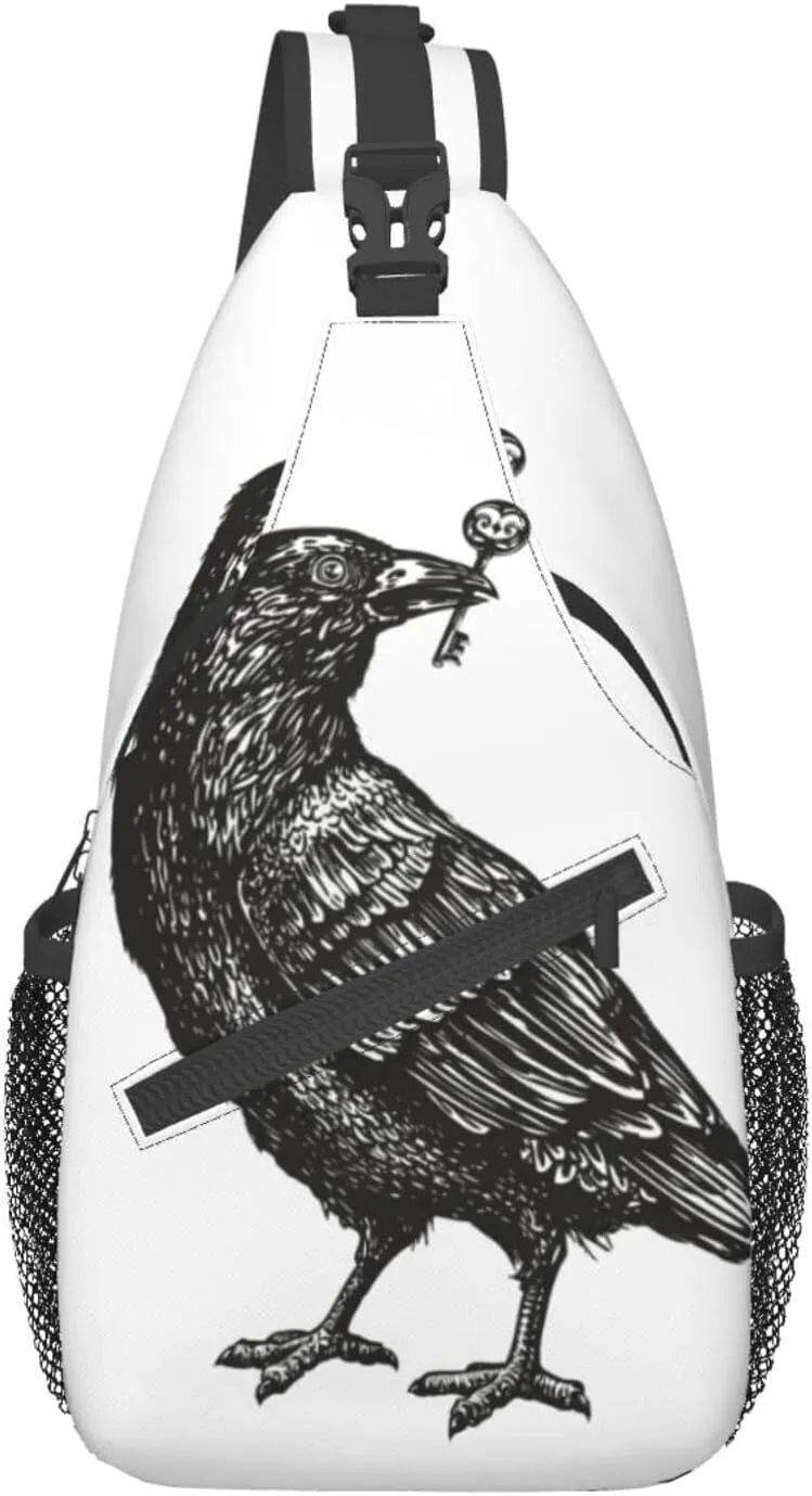 Black Crow Raven Bird Sling Backpack Chest Bag Fashion Crossbody Shoulder Bags Casual Daypack For Men Women