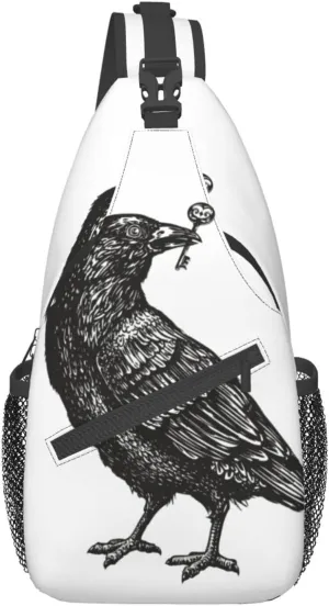 Black Crow Raven Bird Sling Backpack Chest Bag Fashion Crossbody Shoulder Bags Casual Daypack For Men Women