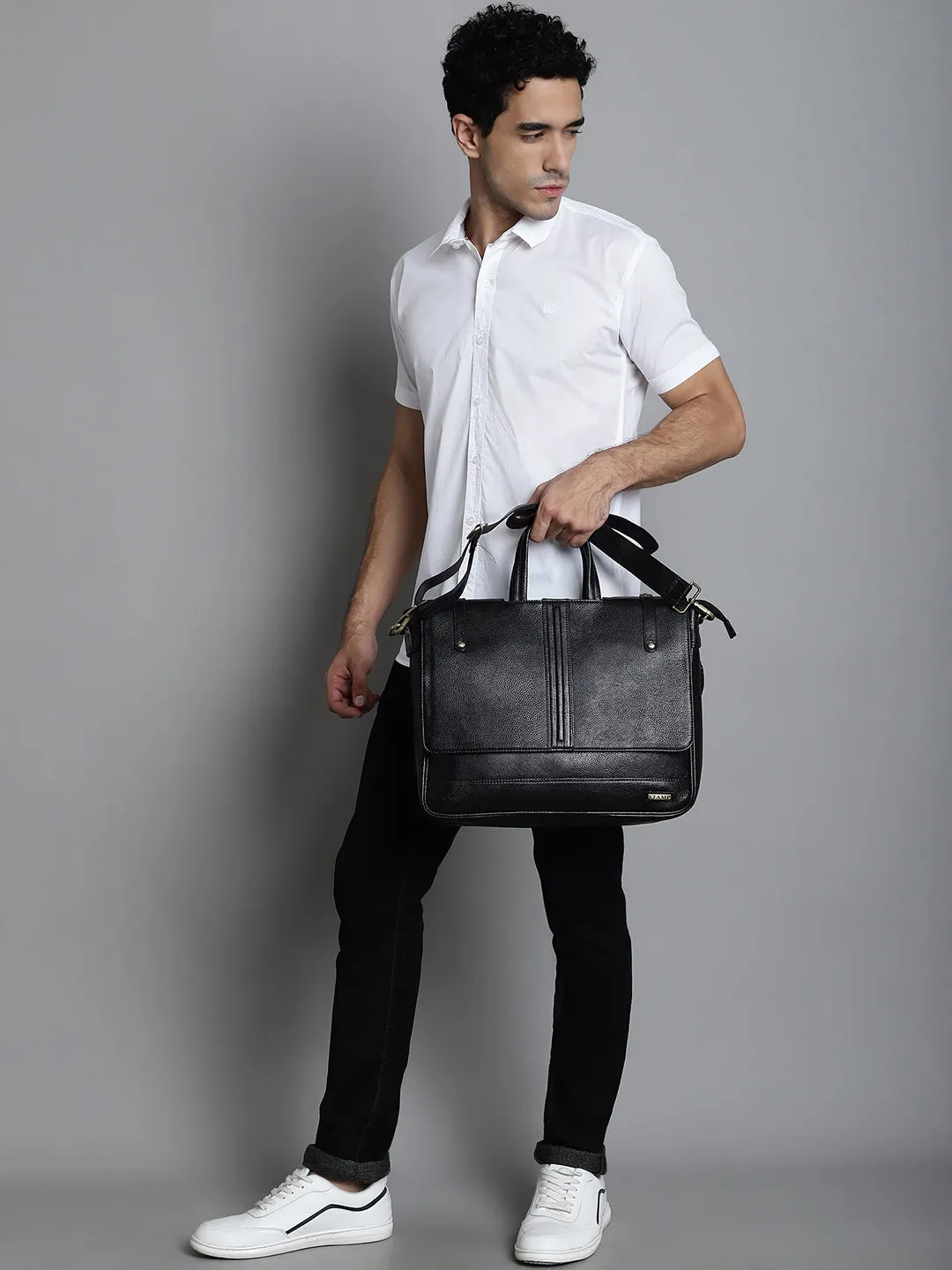 Black Leather Flap Laptop Bags ZP12126