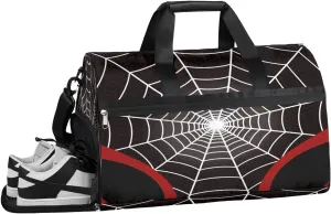 Black Spider Web Overnighter Duffel Bags for Boys Men, Carry-On Size Sports Gym Bag with Shoe Compartments for School Practice or Overnight Travel Weekender Sleepover Tote Bag