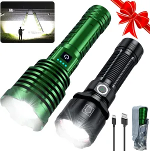 Black&Green Flashlights High Lumens Rechargeable,Super Bright LED Flashlight with 10 Light Modes, Zoomable, IP67 Waterproof, Powerful Tactical Flashlight for Home Emergencies