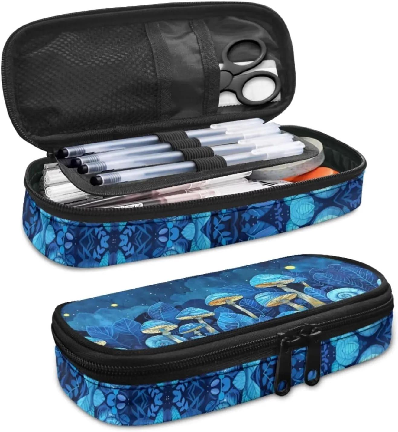 Blue Mushroom Girls Backpack and Lunch Box Set for Teen Girls Middle School 15in Cute Bookbag Polyester Fabric Suitable for Various Occasions Such As Traveling,School,Picnic
