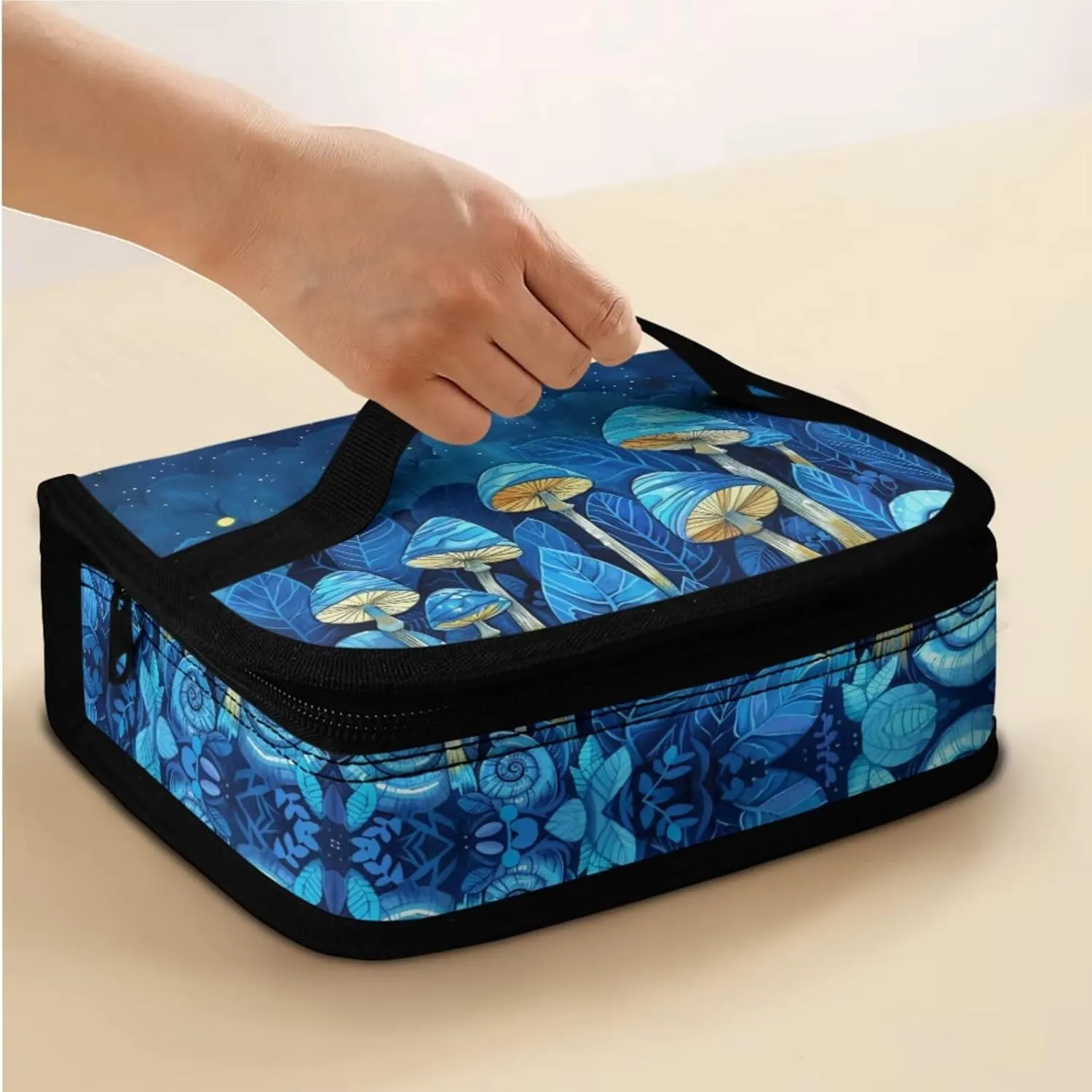 Blue Mushroom Girls Backpack and Lunch Box Set for Teen Girls Middle School 15in Cute Bookbag Polyester Fabric Suitable for Various Occasions Such As Traveling,School,Picnic