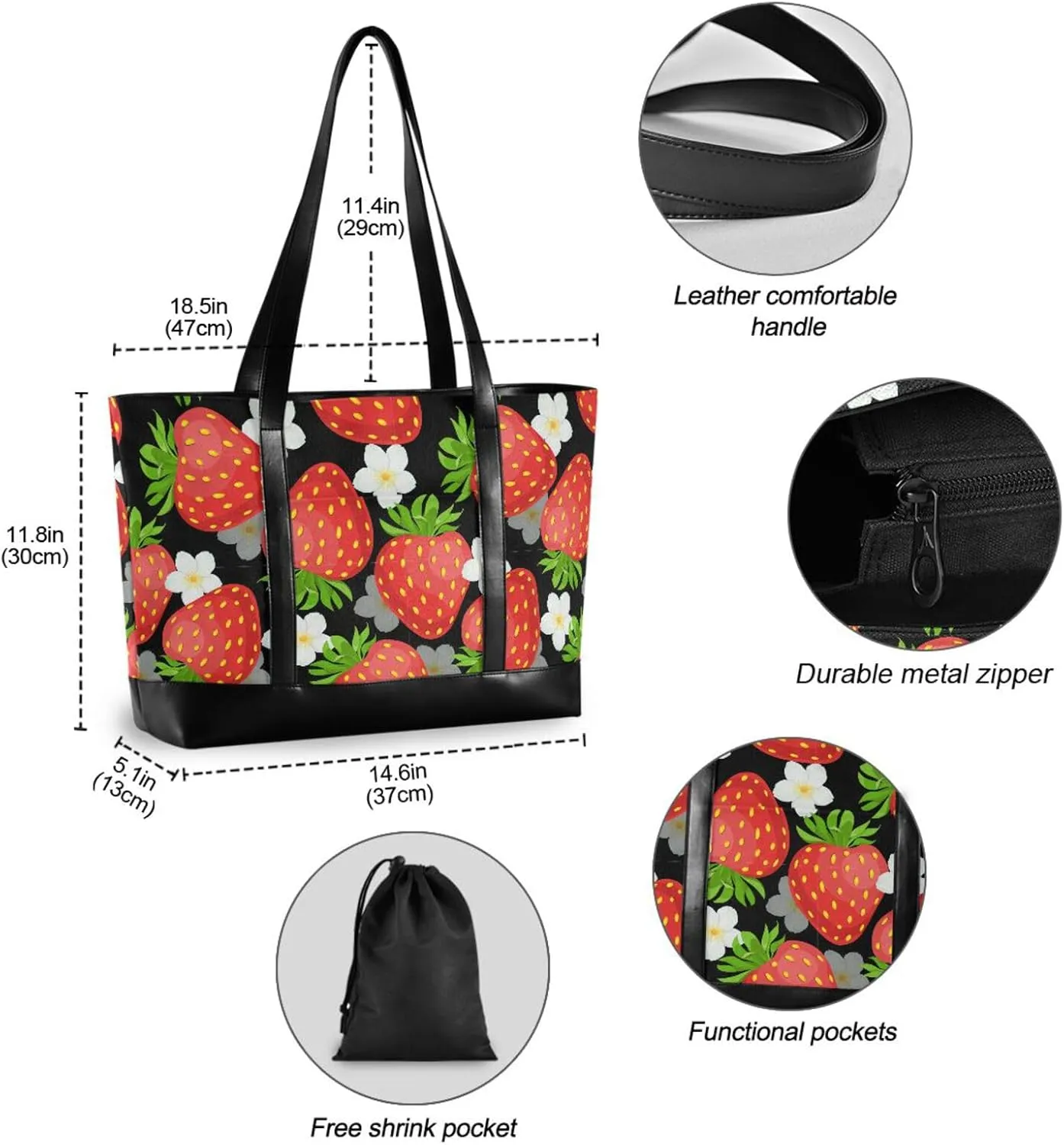Blueberry Fruit Laptop Tote Bag for Women - Canvas Teacher Work Travel Bag with Zipper