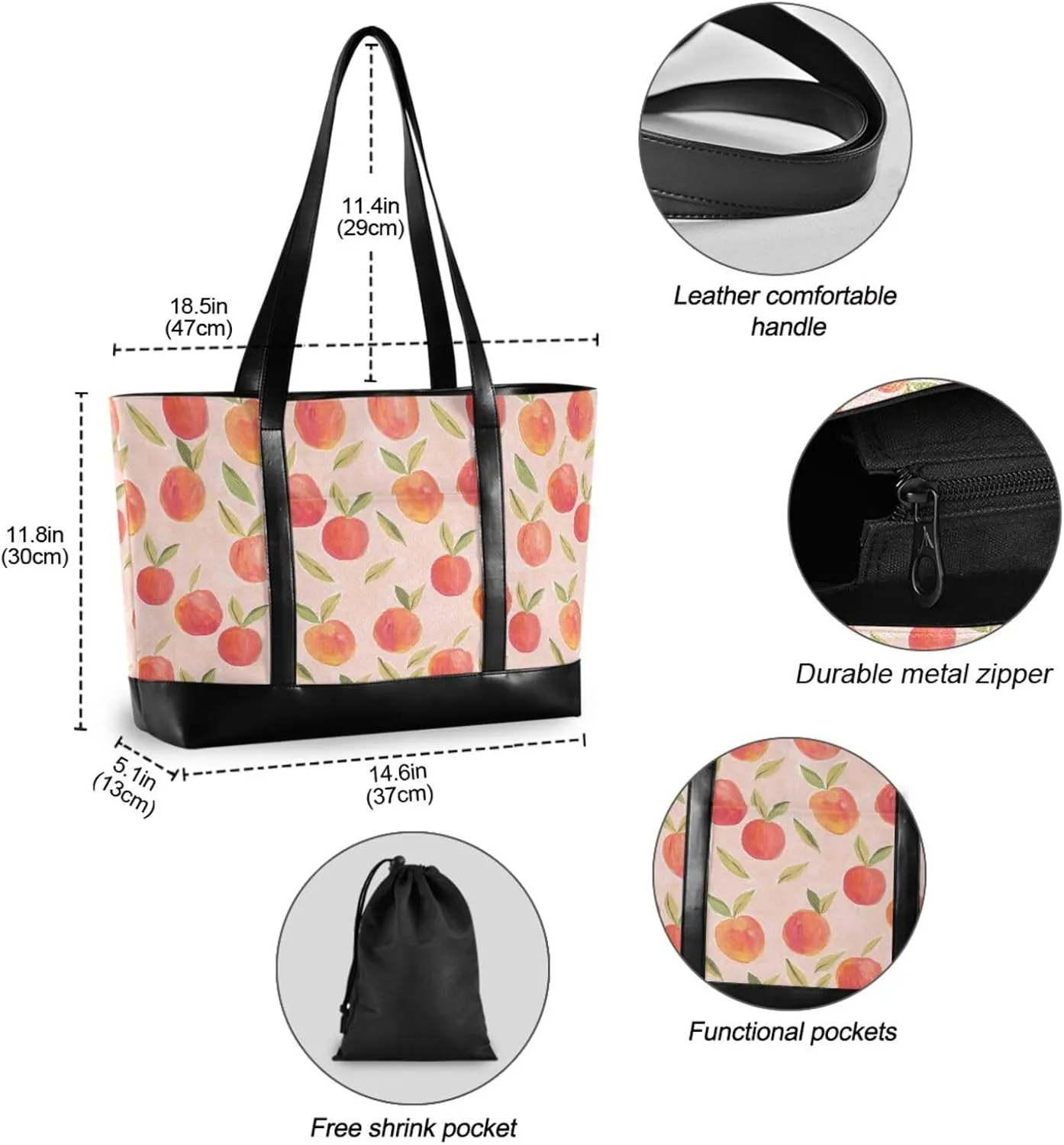 Blueberry Fruit Laptop Tote Bag for Women - Canvas Teacher Work Travel Bag with Zipper