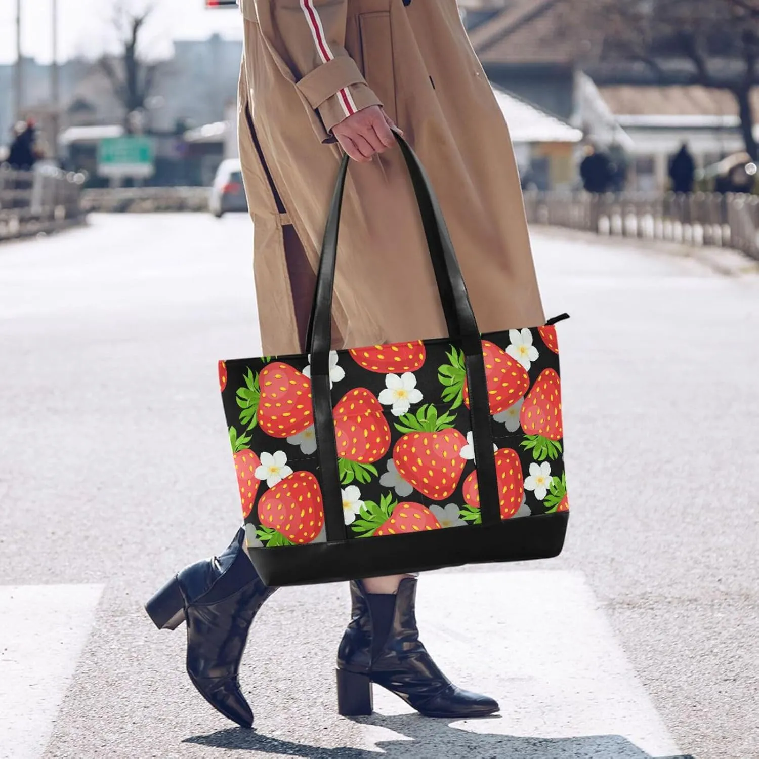 Blueberry Fruit Laptop Tote Bag for Women - Canvas Teacher Work Travel Bag with Zipper