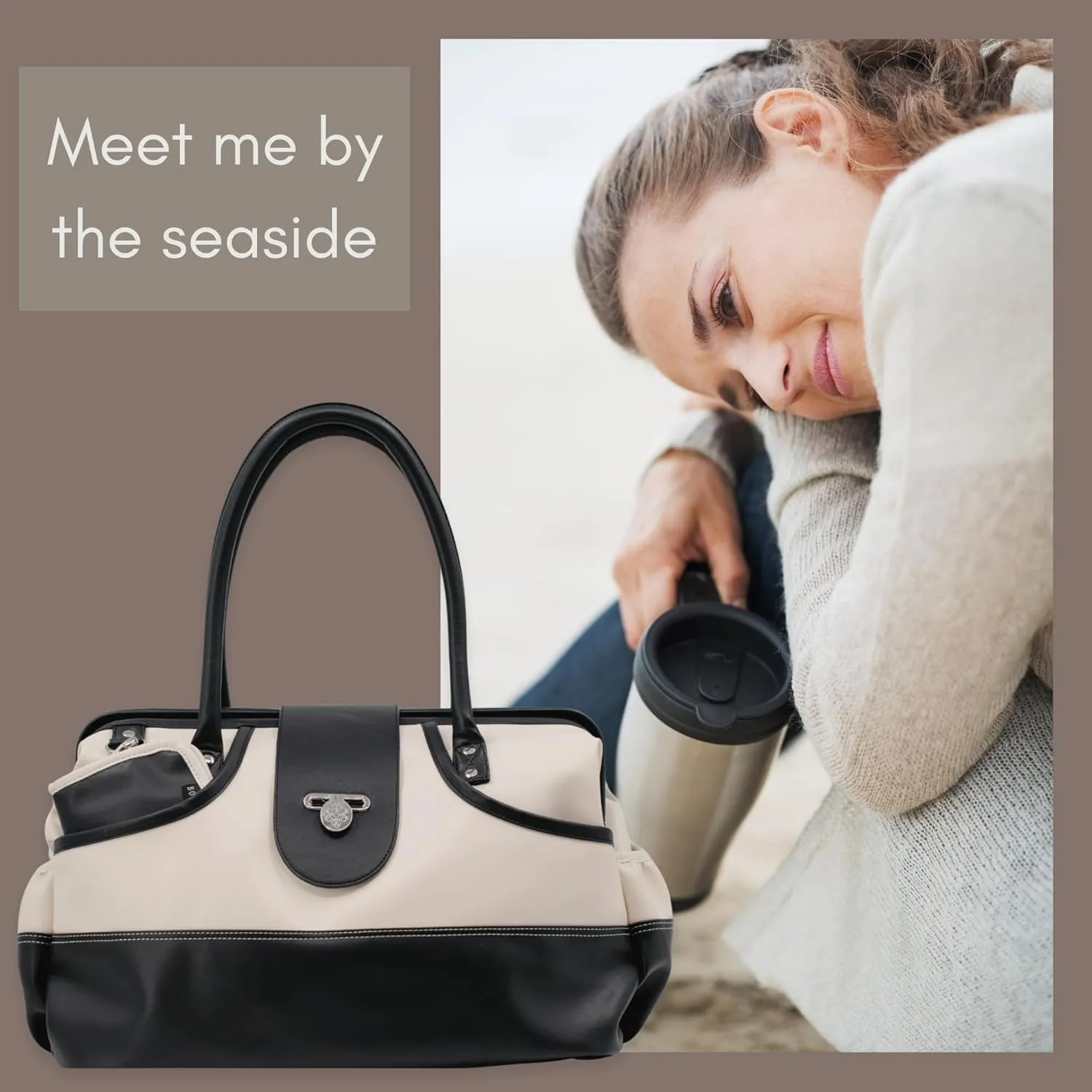 BORSALI Weekender Duffel Bag for Women with Packing Cubes, Travel Wallet, Shoe Covers, Crossbody Strap, Vegan Leather (Cream Duffel)