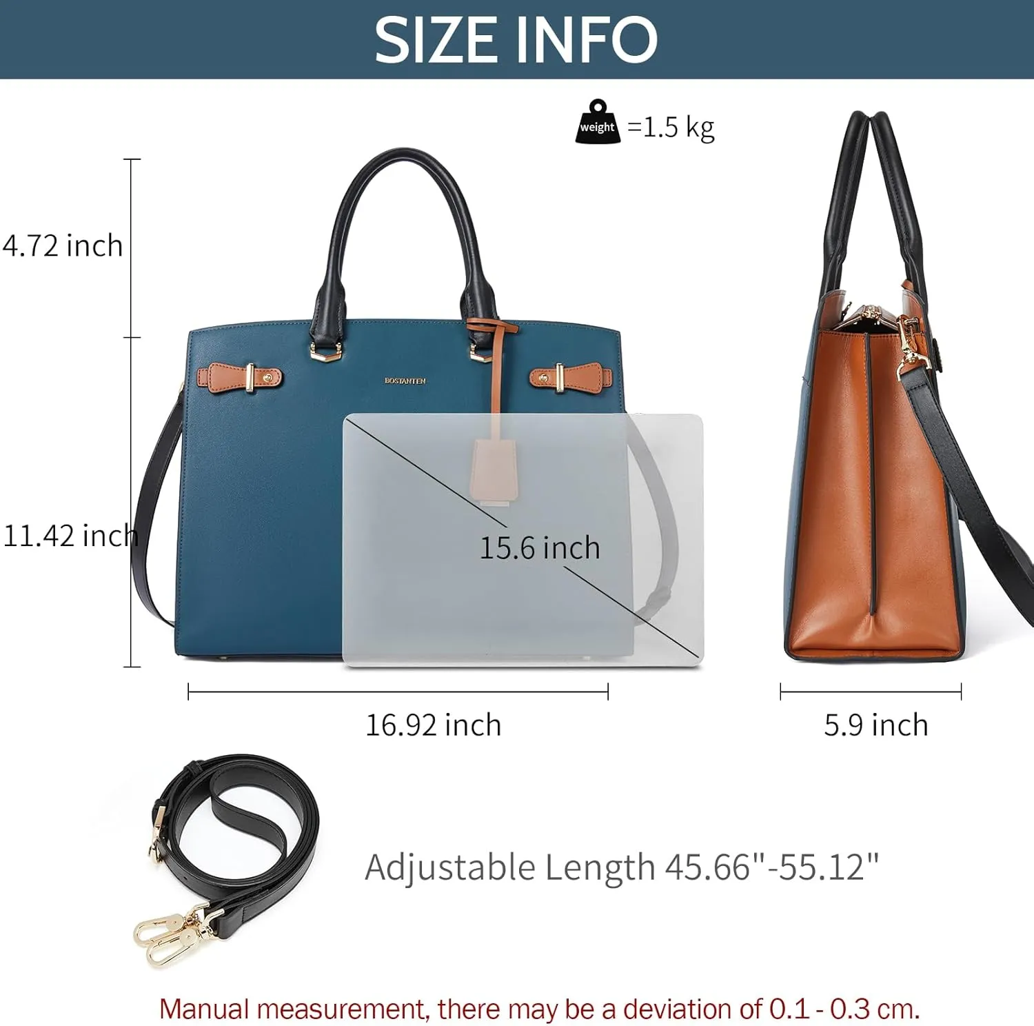 BOSTANTEN Briefcase for Women 15.6 Inch Genuine Leather Laptop Briefcase Shoulder Work Tote Bag Purse