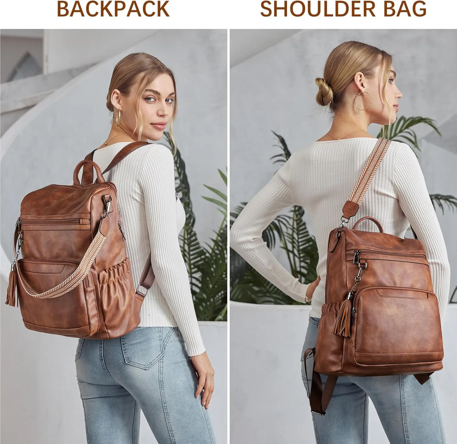 BOSTANTEN Leather Laptop Backpack for Women Designer Travel Backpack with Laptop Compartment Ladies Computer Shoulder Bags Brown