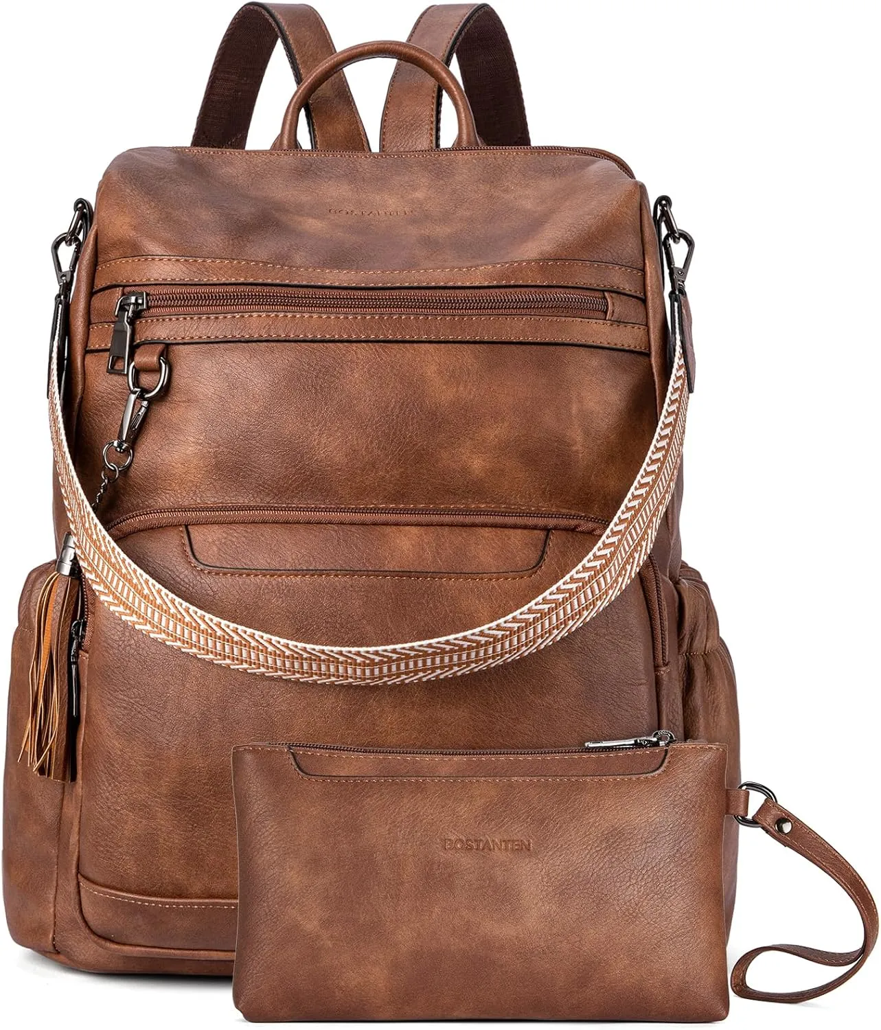 BOSTANTEN Leather Laptop Backpack for Women Designer Travel Backpack with Laptop Compartment Ladies Computer Shoulder Bags Brown