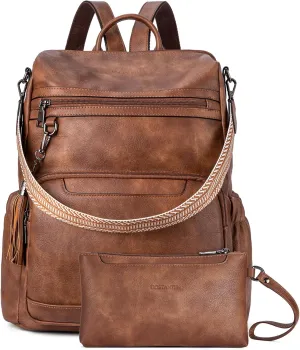 BOSTANTEN Leather Laptop Backpack for Women Designer Travel Backpack with Laptop Compartment Ladies Computer Shoulder Bags Brown