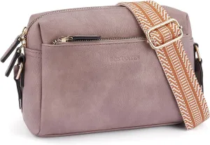 BOSTANTEN Small Crossbody Purse for Women Triple Zip Cell Phone Leather Handbag with Colored Shoulder Strap