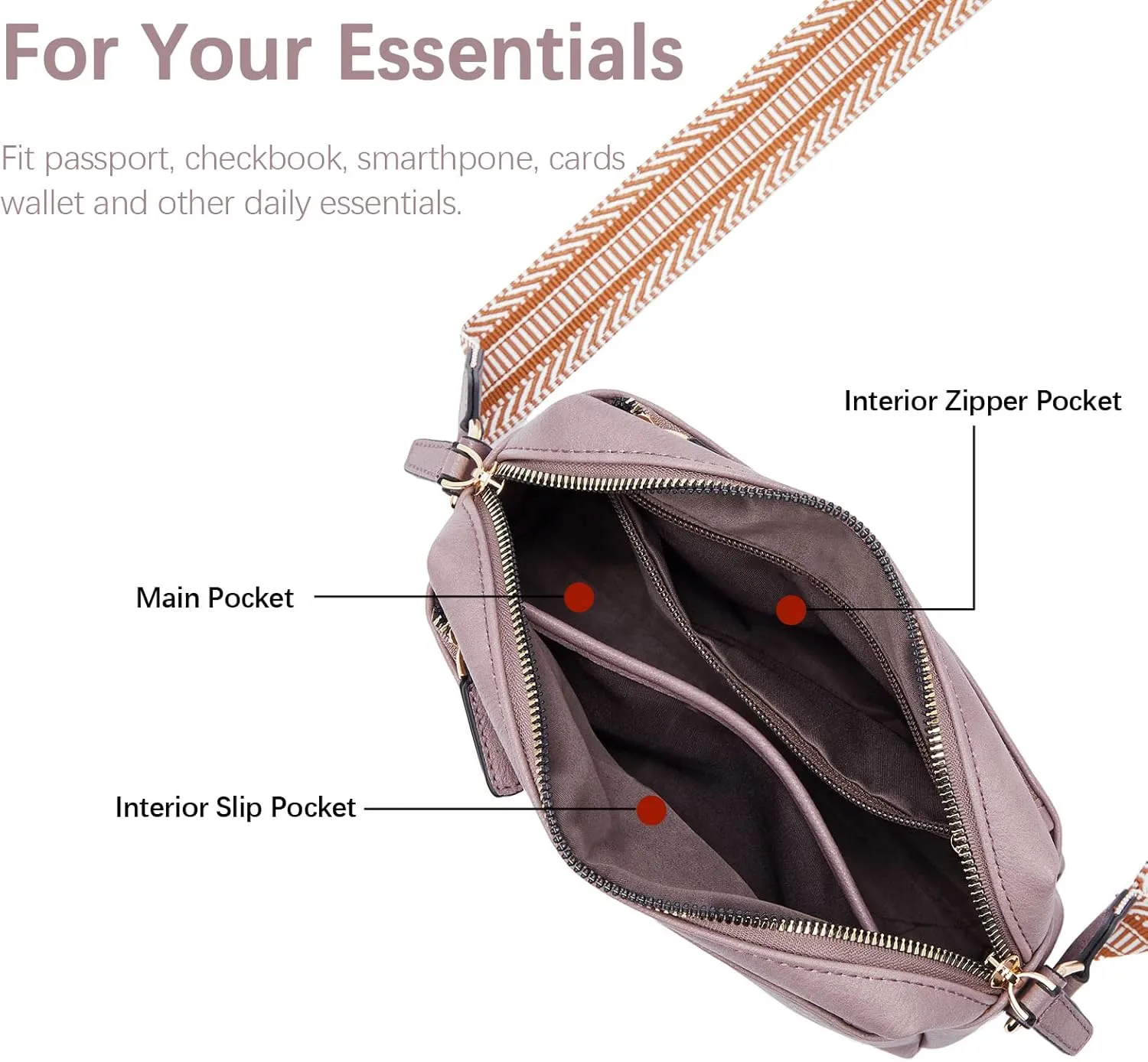 BOSTANTEN Small Crossbody Purse for Women Triple Zip Cell Phone Leather Handbag with Colored Shoulder Strap