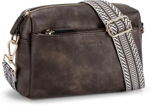 BOSTANTEN Small Crossbody Purse for Women Triple Zip Cell Phone Leather Handbag with Colored Shoulder Strap