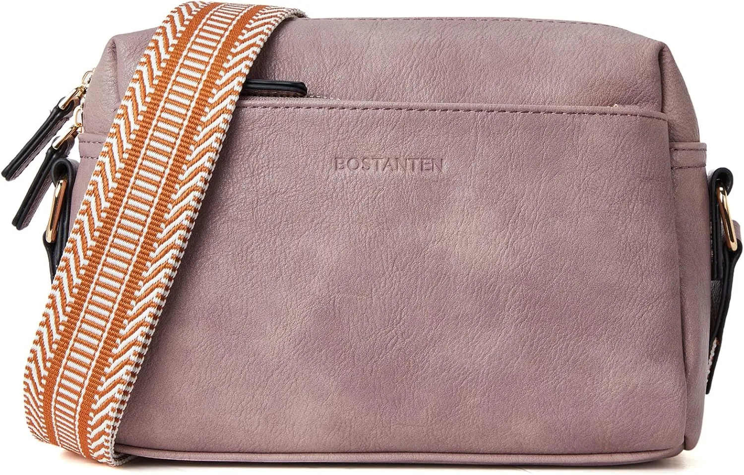 BOSTANTEN Small Crossbody Purse for Women Triple Zip Cell Phone Leather Handbag with Colored Shoulder Strap
