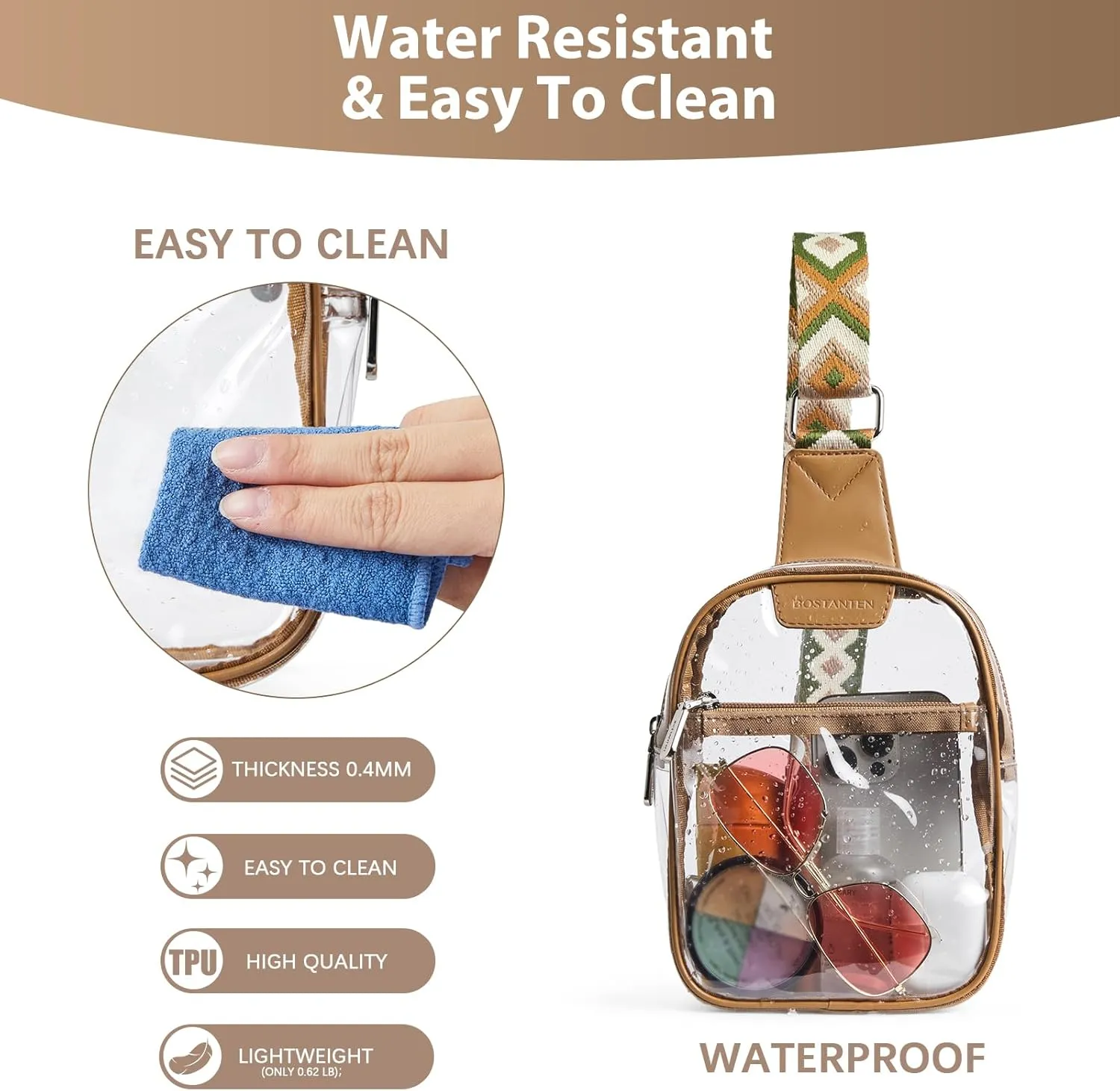 BOSTANTEN Small Sling Bag for Women Leather Crossbody Bags Fanny Pack Chest Bag for Travel