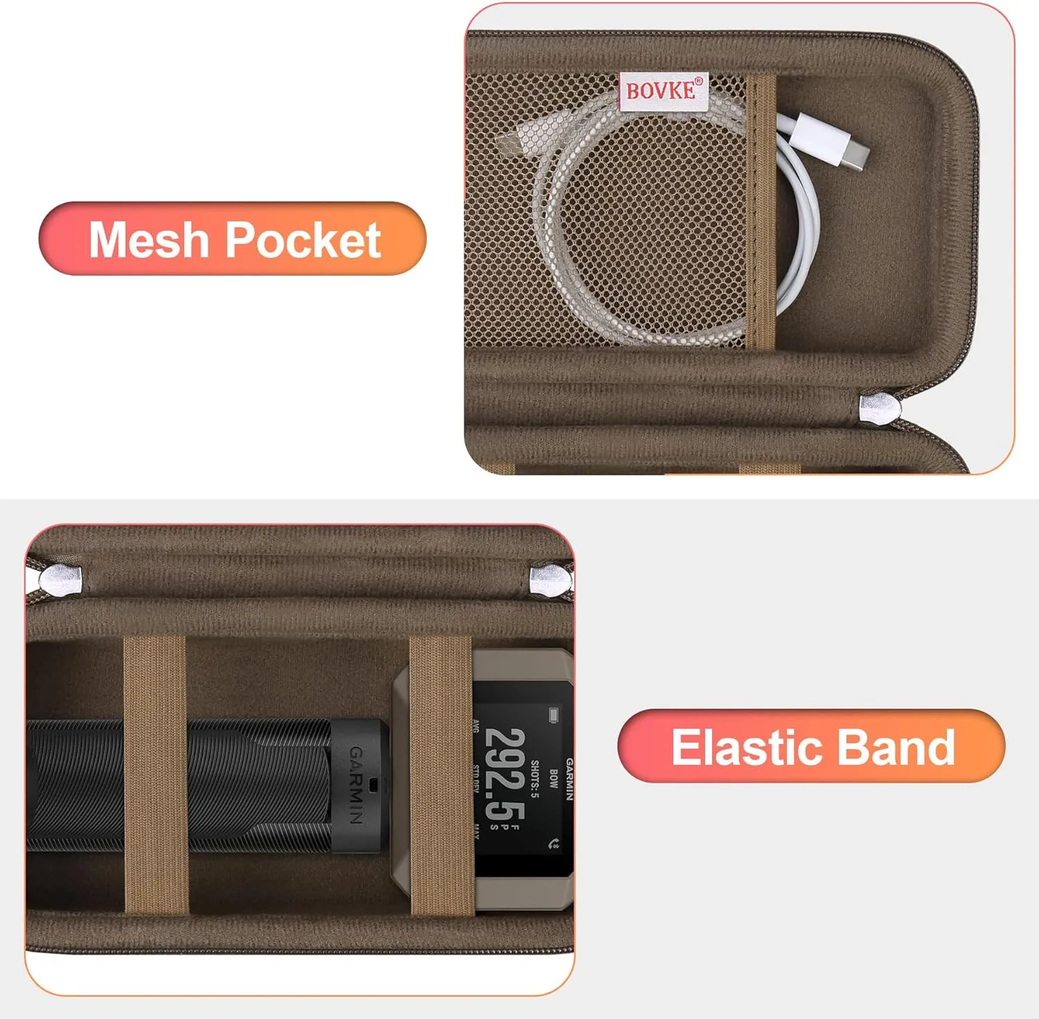 BOVKE Carrying Case Compatible with Garmin Xero C1 Pro Compact Chronograph for Range Shooting, Garmin Xero C1 Pro Travel Storage Bag with Extra Space for Charging Cables, Power Bank, Brown