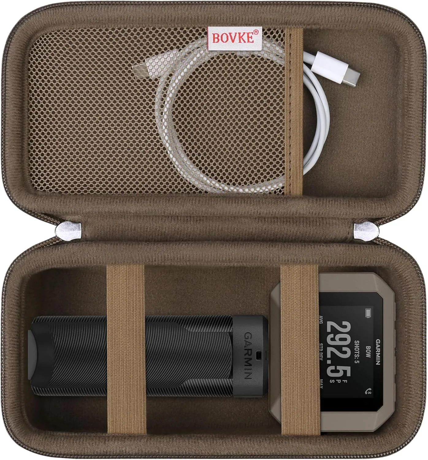BOVKE Carrying Case Compatible with Garmin Xero C1 Pro Compact Chronograph for Range Shooting, Garmin Xero C1 Pro Travel Storage Bag with Extra Space for Charging Cables, Power Bank, Brown