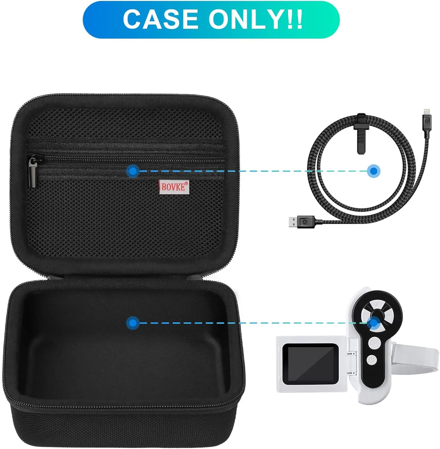 BOVKE Microscope Case Compatible with Microscope for Kids, 1000X Handheld Kids Microscope, Portable Mini Microscope for Kids Travel Case with Mesh Pocket for Date Cables and Sample Slides, Black