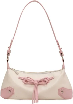 Bow Tie Trendy Shoulder Bag PU Leather Shoulder Purse Contrast Color Underarm Bag Shopping Dating Bag for Women an