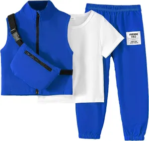 Boys Clothes Kids Boy's Summer Outfits Short Sleeve T shirt Top Pants Vest Crossbody Bag 4 Piece Casual Outfit