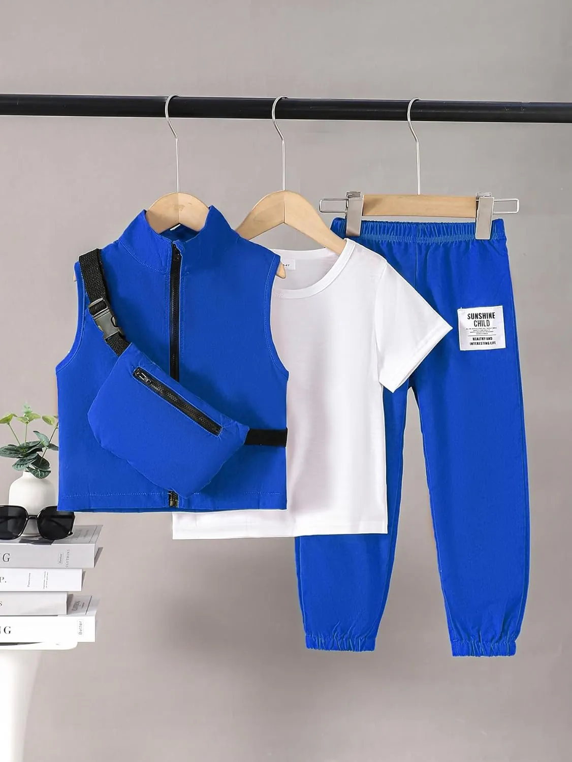 Boys Clothes Kids Boy's Summer Outfits Short Sleeve T shirt Top Pants Vest Crossbody Bag 4 Piece Casual Outfit