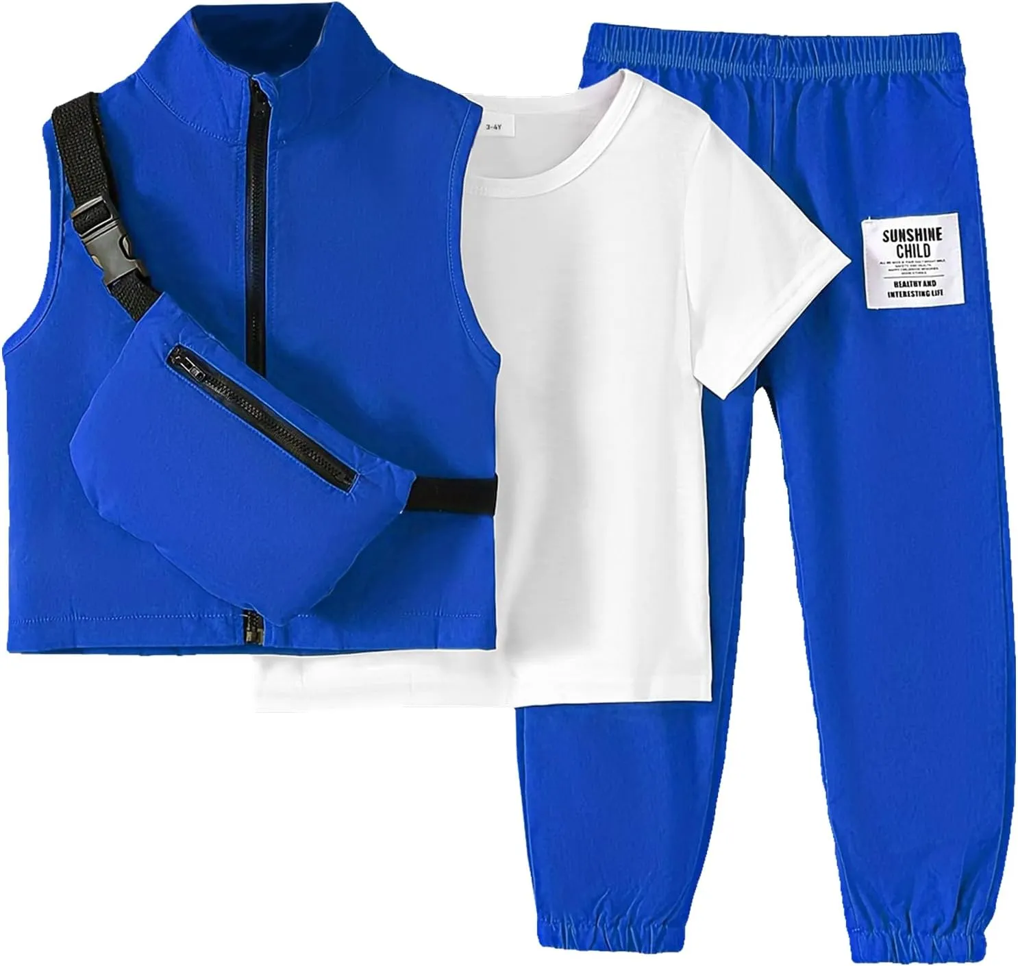 Boys Clothes Kids Boy's Summer Outfits Short Sleeve T shirt Top Pants Vest Crossbody Bag 4 Piece Casual Outfit
